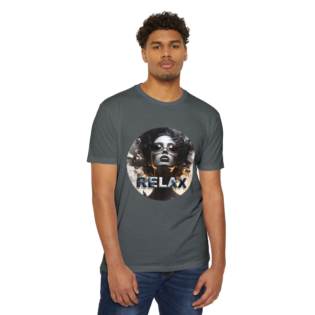 Relax Graphic T-Shirt — Vintage Portrait Tee with 'RELAX' Text