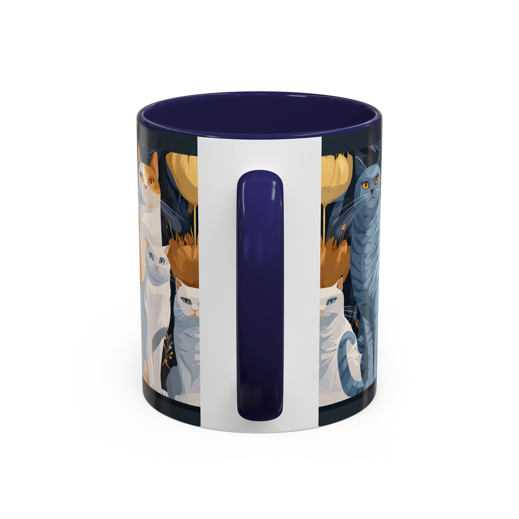 Cat Pattern Accent Coffee Mug — Illustrated Cats Floral Night Design (11/15oz)
