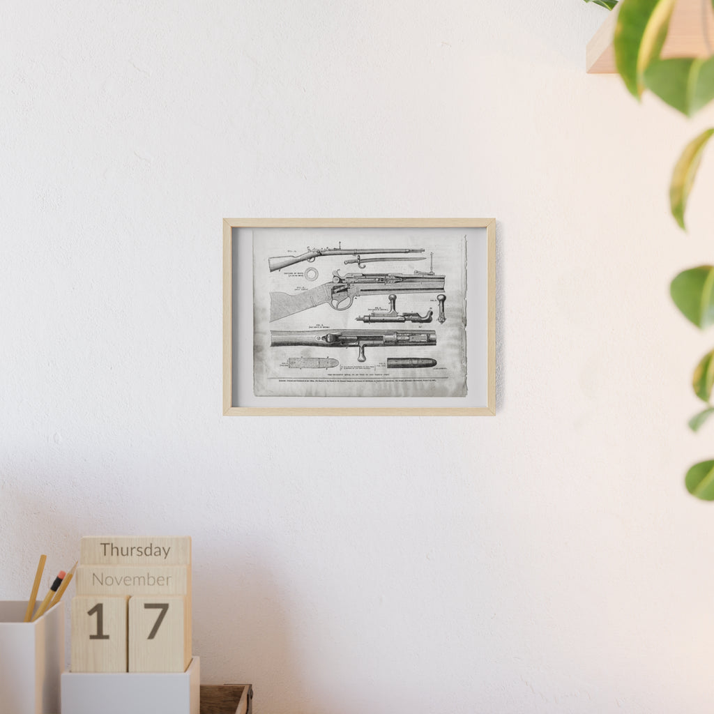 Antique Rifle Patent Poster — Framed Vintage Firearm Print