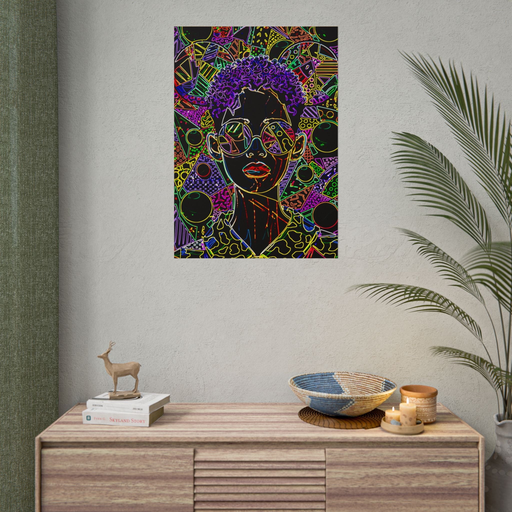 Afrofuturist Neon Portrait Poster