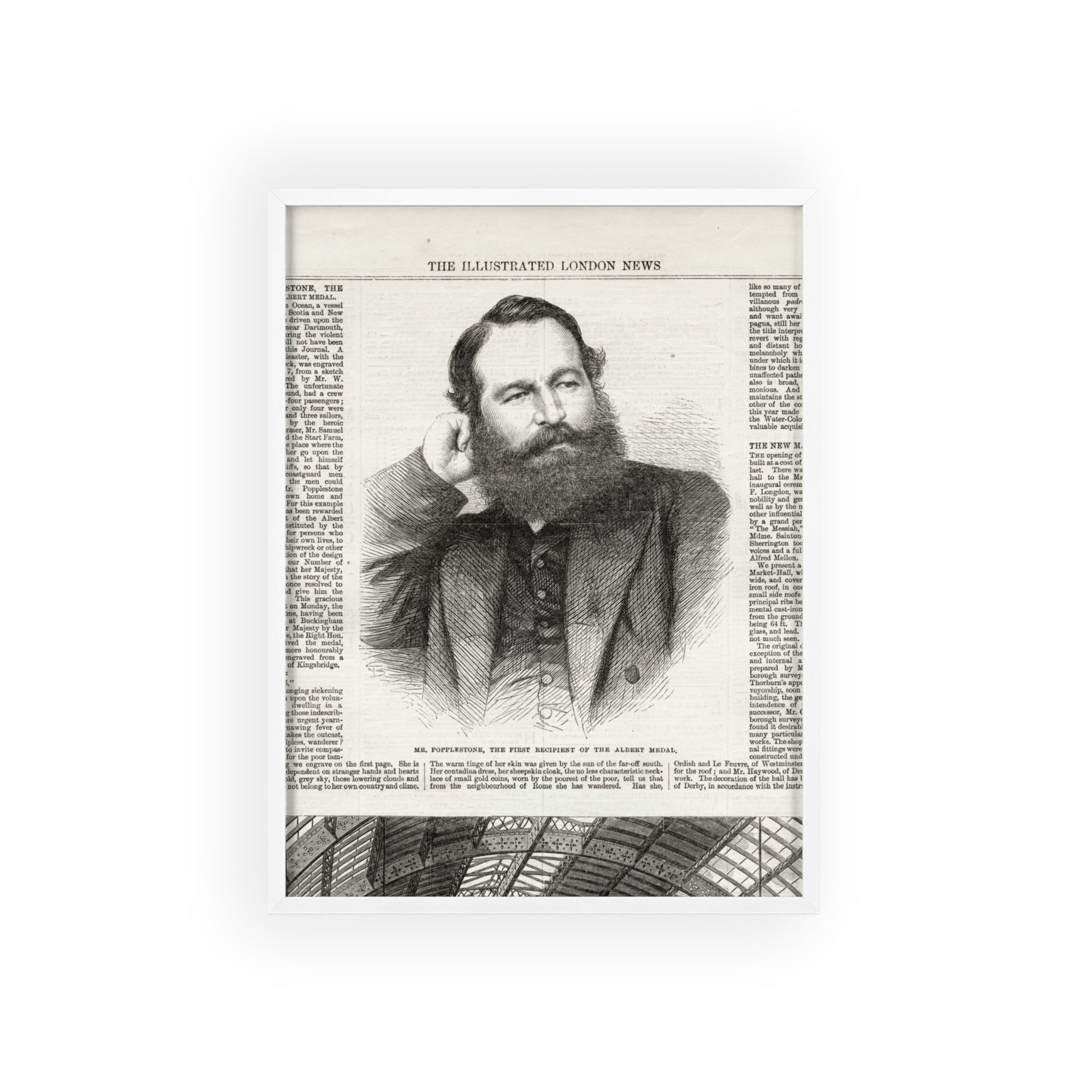 Mr. Popplestone, the first recipient of the Albert Medal. Vintage Illustrated London News Portrait Poster — Framed Wood Print