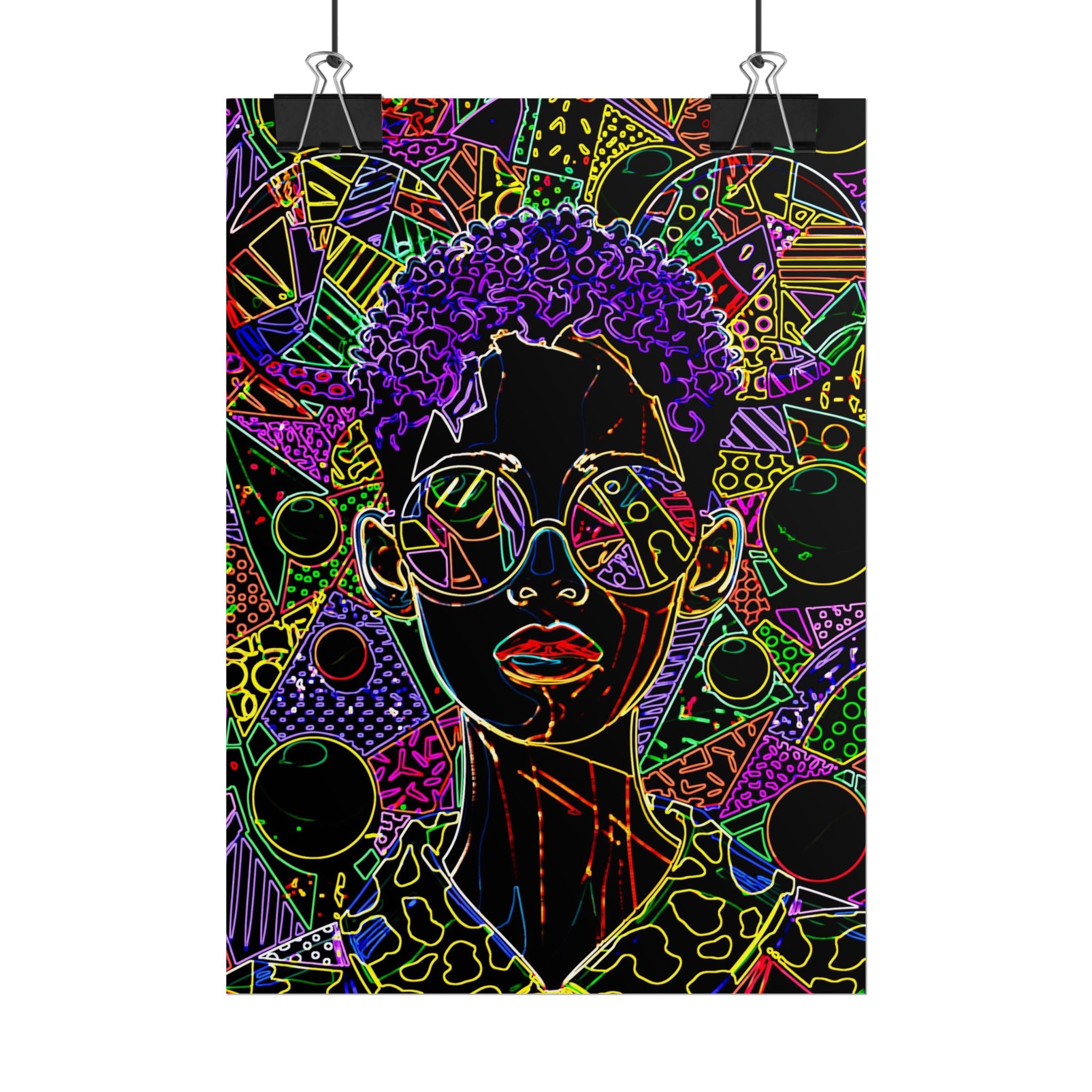 Afrofuturist Neon Portrait Poster