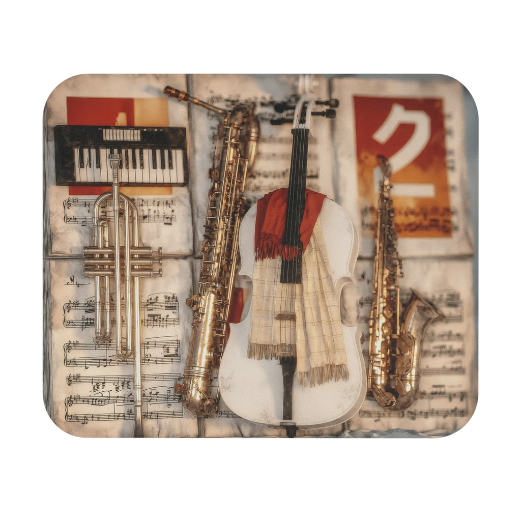 Music Instruments Mouse Pad — Vintage Violin, Saxophone & Keyboard Desk Mat