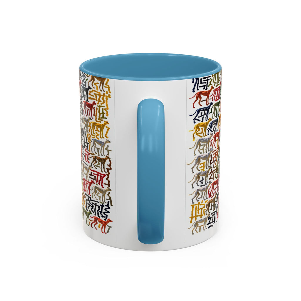 Greyhound Silhouette Accent Coffee Mug — Colorful Script Dog Pattern (11/15oz)