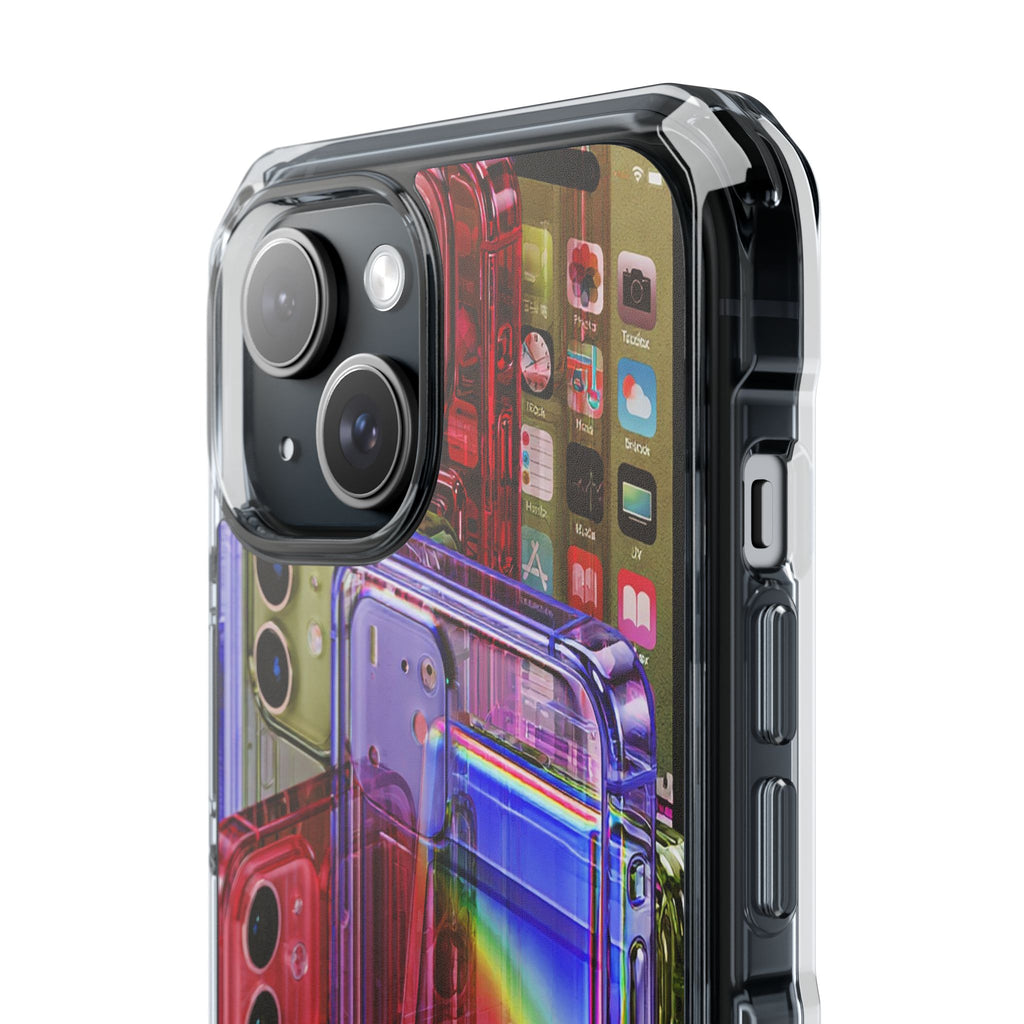 Clear Magnetic Impact Phone Case — Retro Rainbow Cassette Design