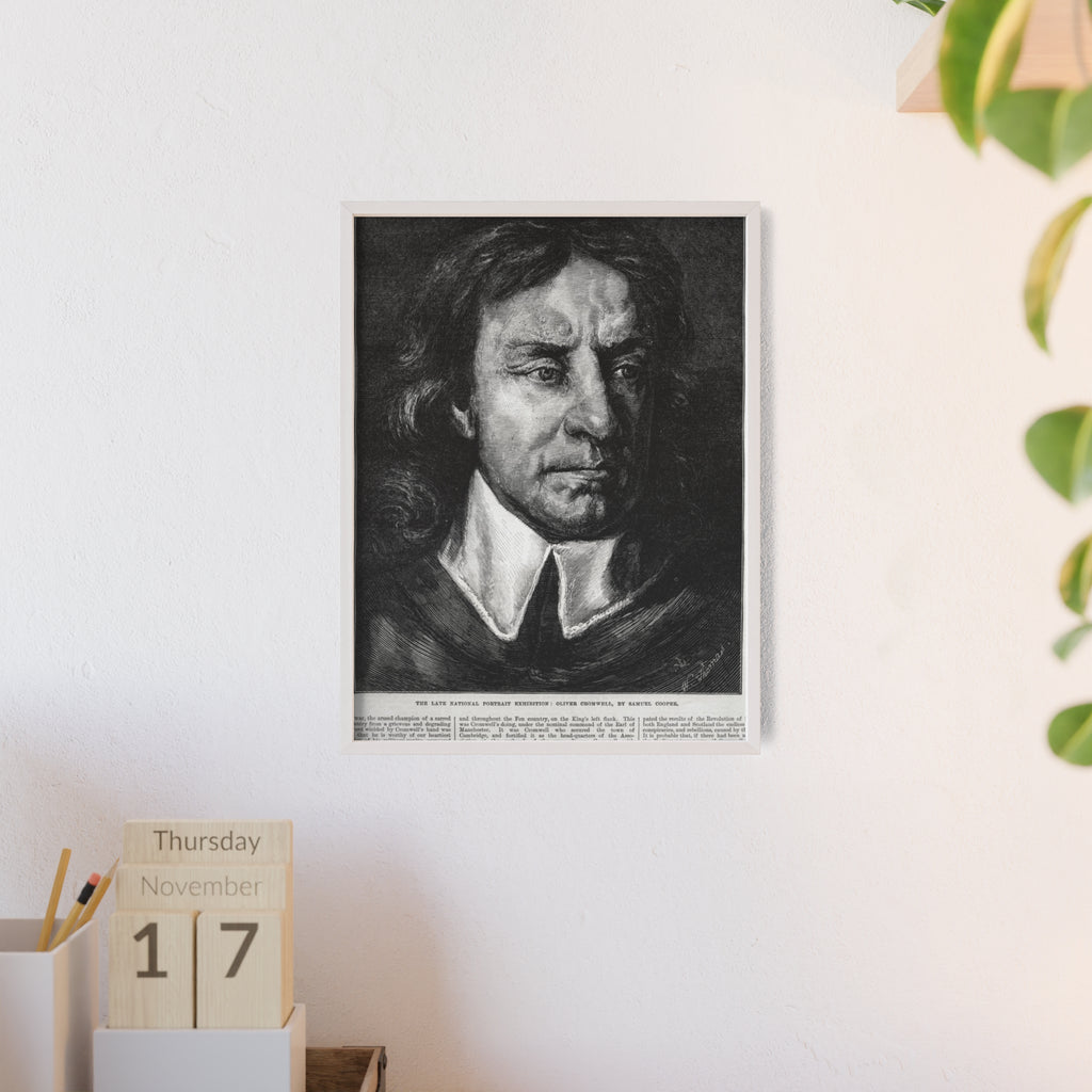 OLIVER CROMWELL. Historical Portrait Poster with Wooden Frame — Vintage Chalk-Style Print