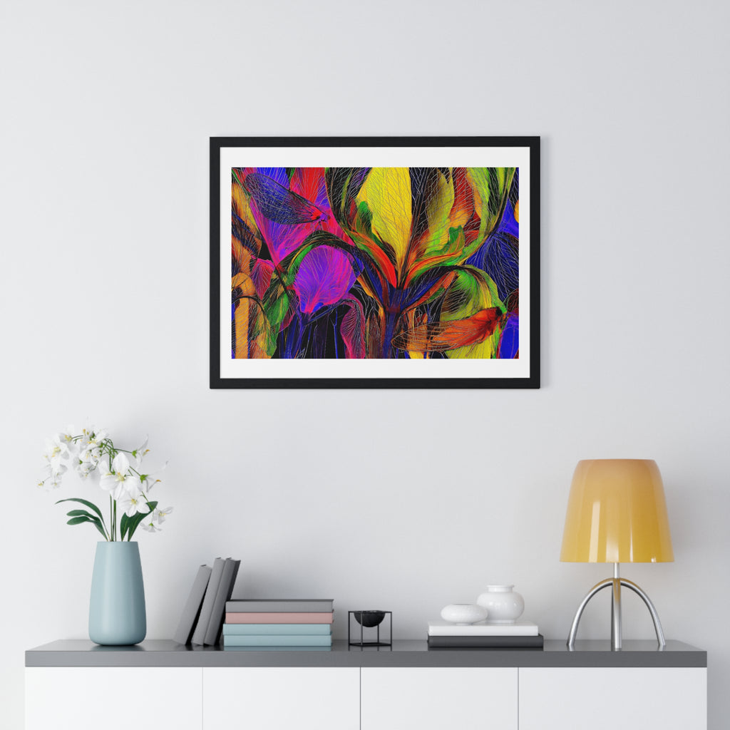 Abstract Rainbow Floral Framed Poster — Colorful Modern Wall Art (Horizontal)