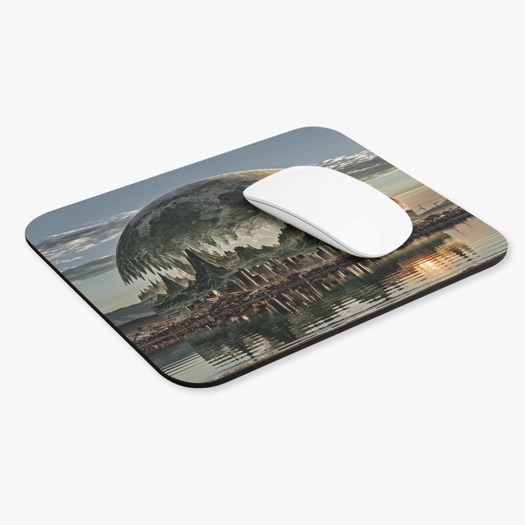 Fantasy Cityscape Mouse Pad — Surreal Dome Moon Reflection