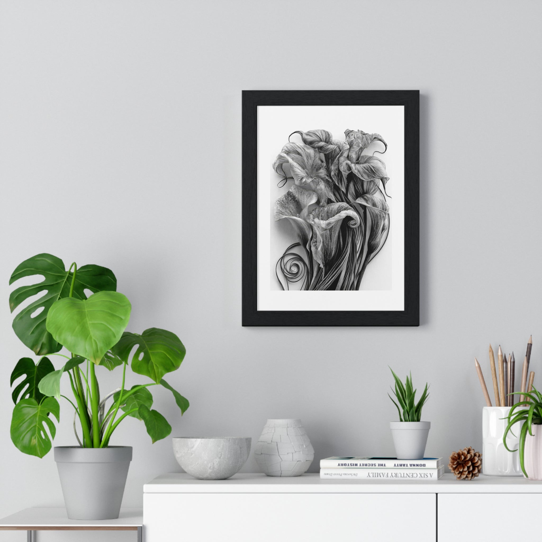 Framed Poster — Monochrome Calla Lily Botanical Art Print