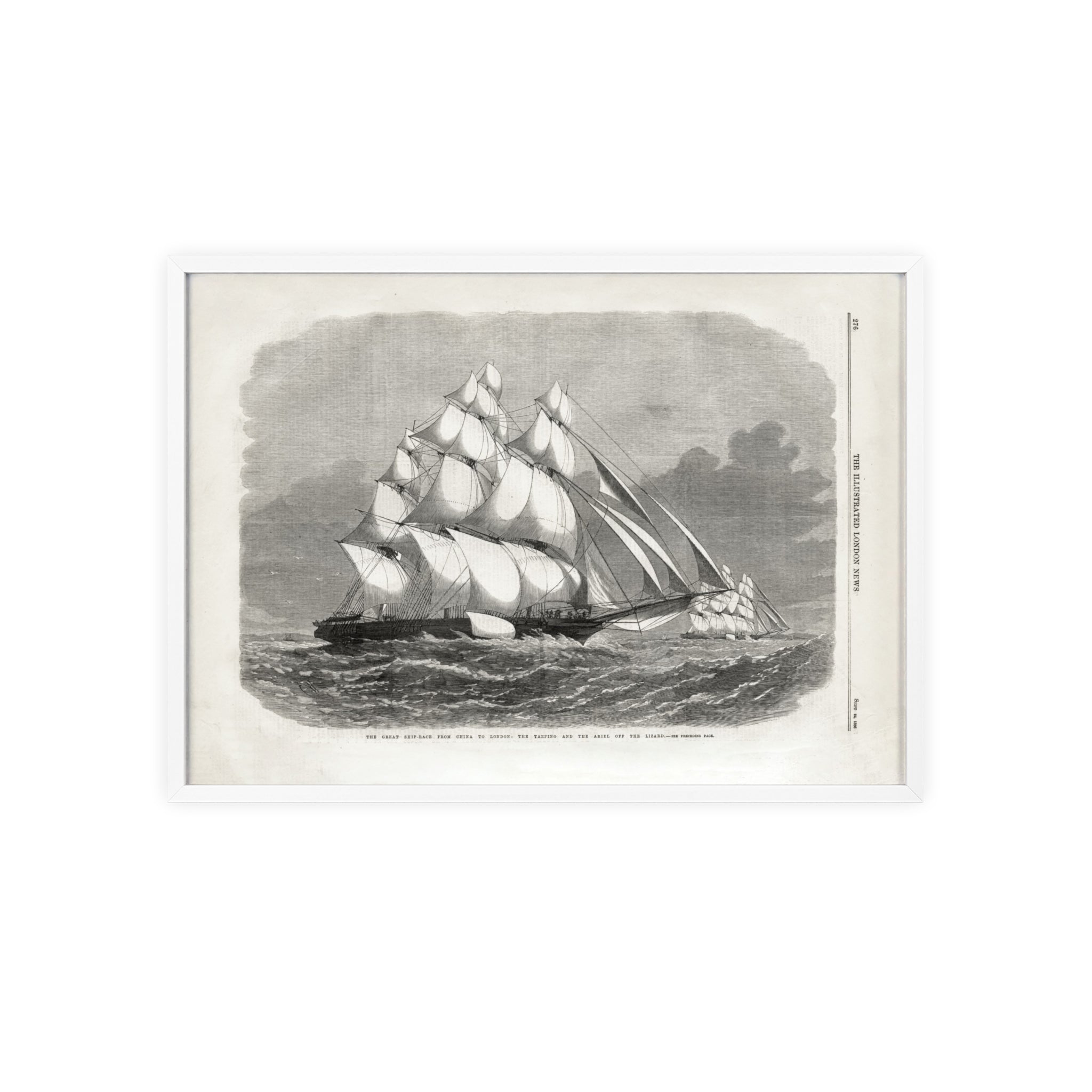 The Great Ship-Race from China to London. Vintage Sailing Ship Wall Poster with Wooden Frame – Nautical Marine Print