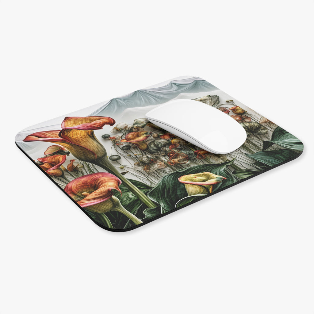 Floral Calla Meadow Mouse Pad — Botanical Desk Mat with Vintage Garden Vibe