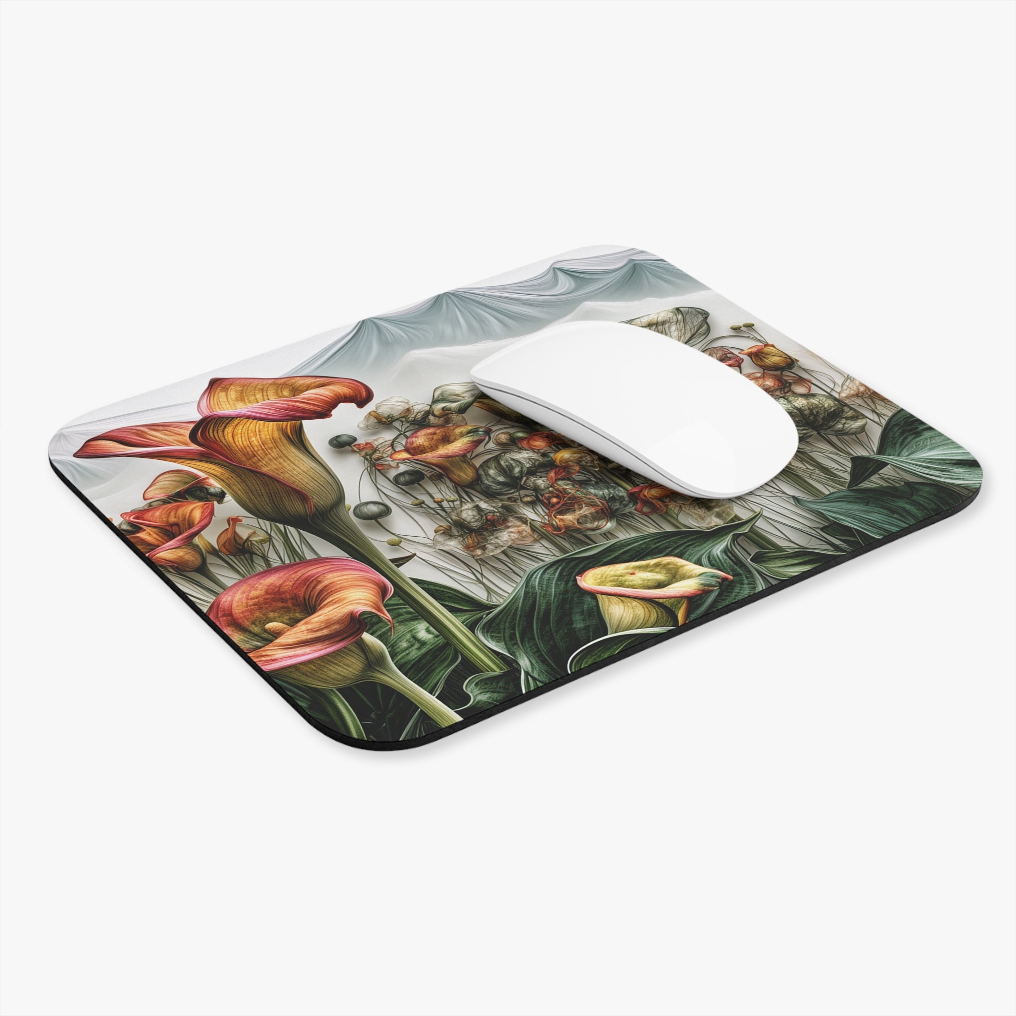 Floral Calla Meadow Mouse Pad — Botanical Desk Mat with Vintage Garden Vibe