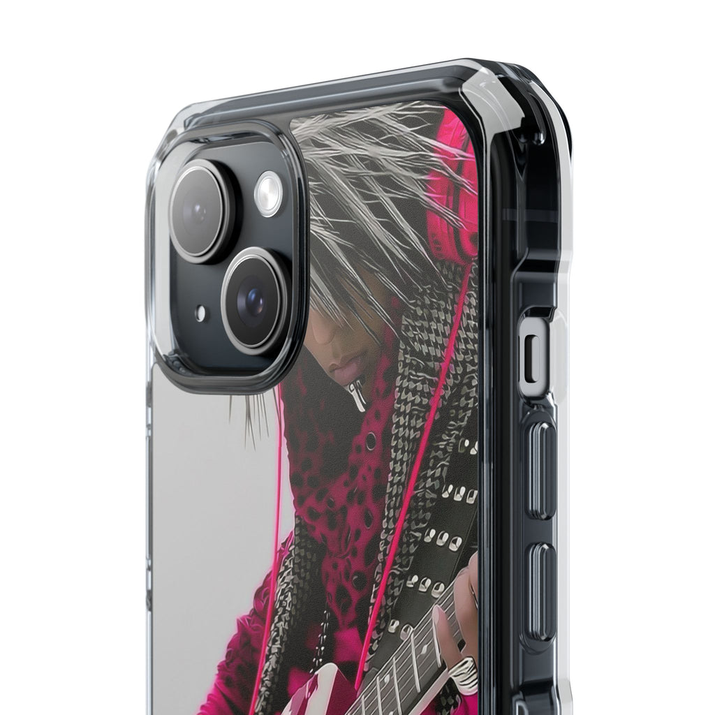 Clear Magnetic Phone Case — Retro Rock Guitar Design
