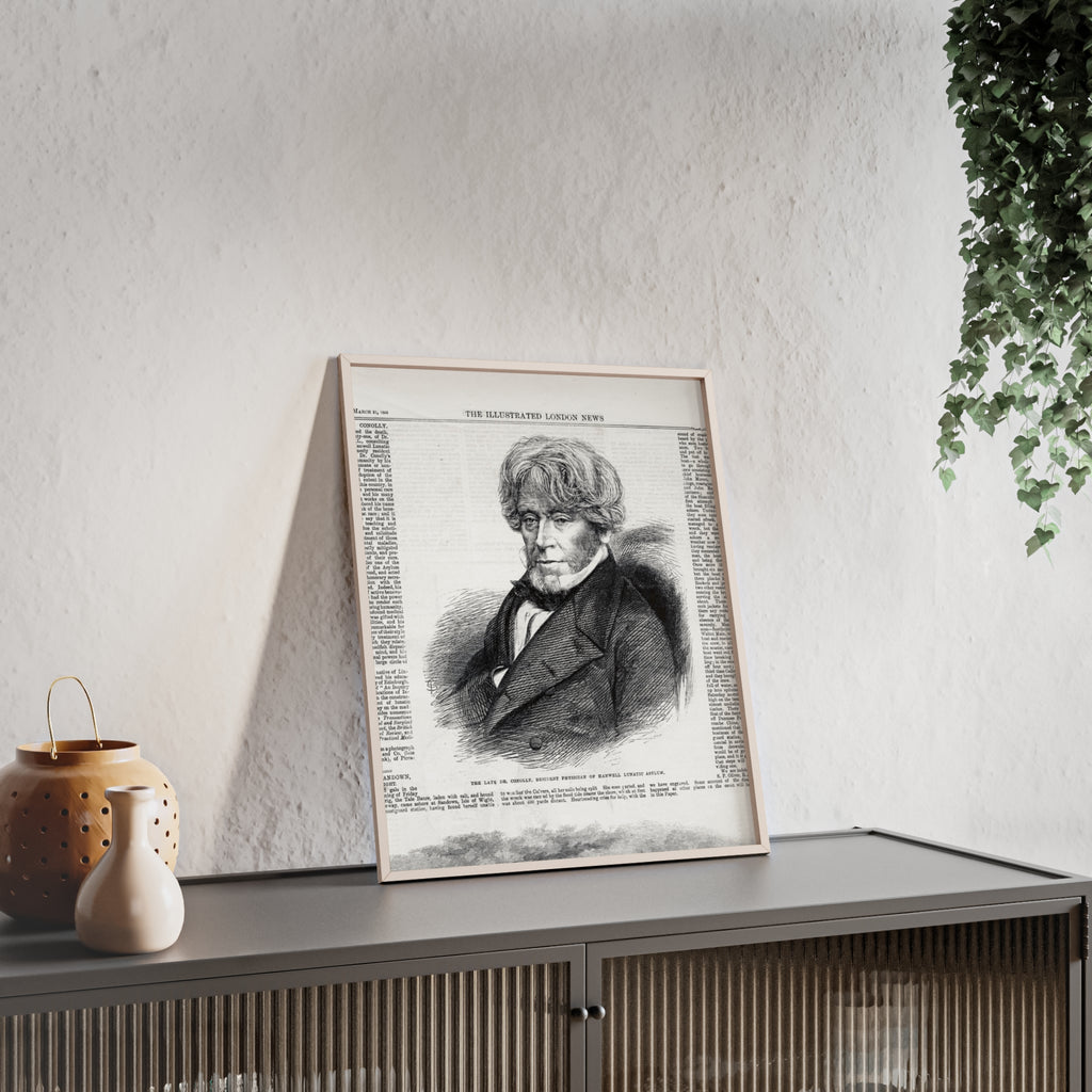 Dr. Conolly, Resident Physician of Hanwell Lunatic Asylum. Framed Vintage Portrait Print — Antique Newspaper Illustration Poster