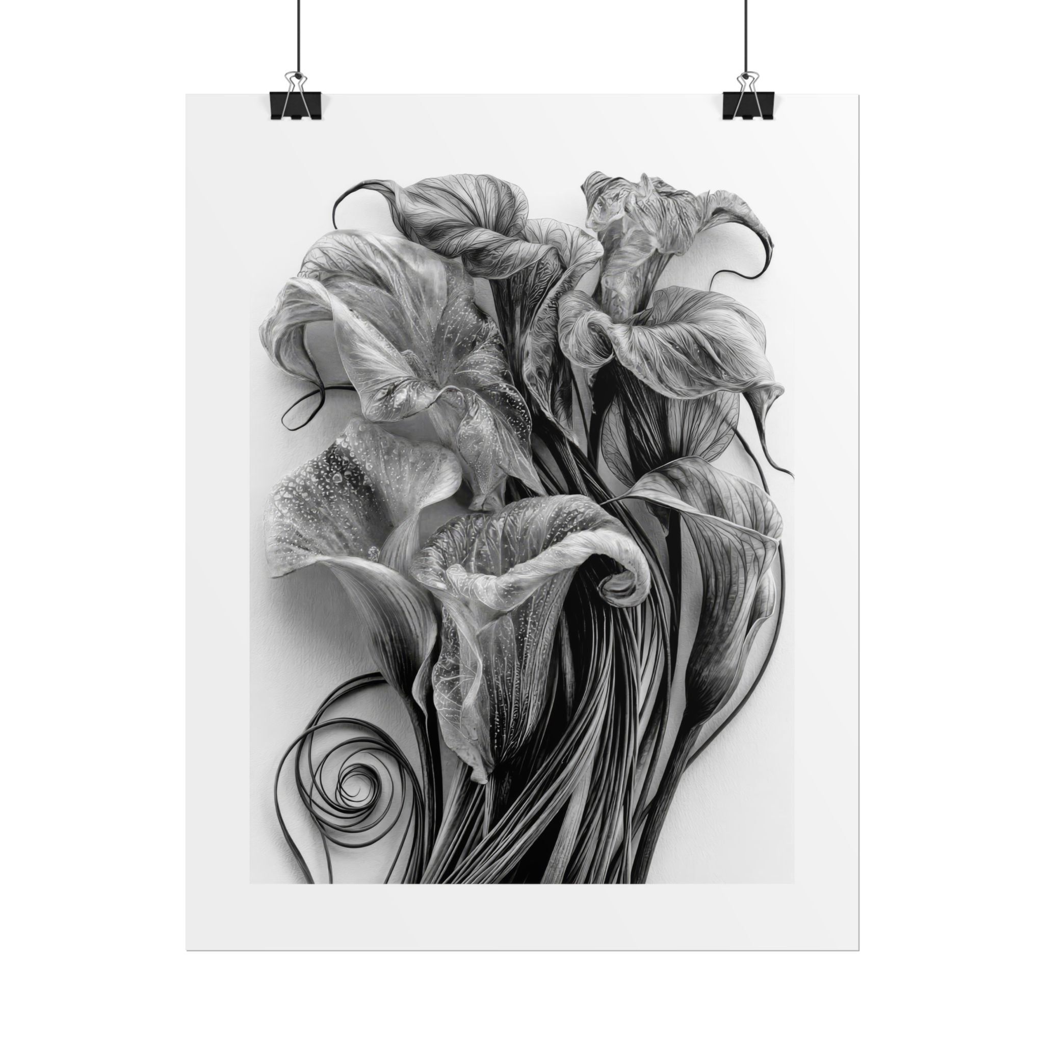 Rolled Poster — Black & White Floral Botanical Art Print