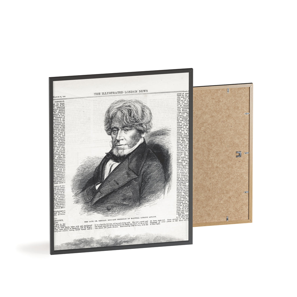 Dr. Conolly, Resident Physician of Hanwell Lunatic Asylum. Framed Vintage Portrait Print — Antique Newspaper Illustration Poster