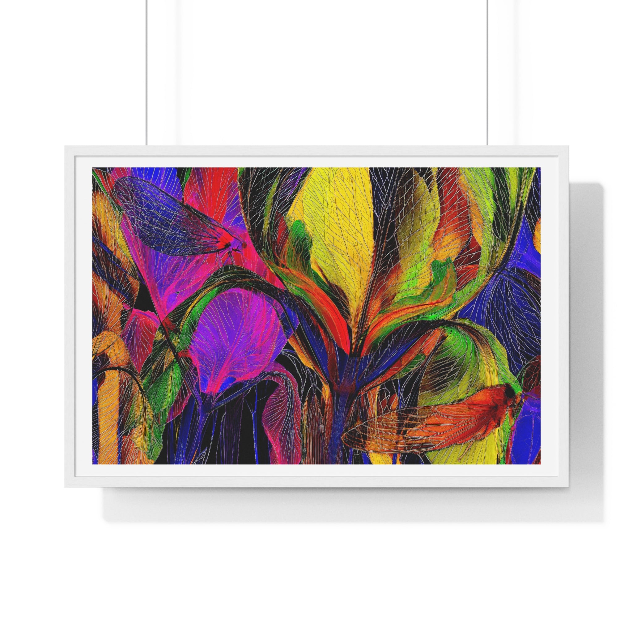 Abstract Rainbow Floral Framed Poster — Colorful Modern Wall Art (Horizontal)