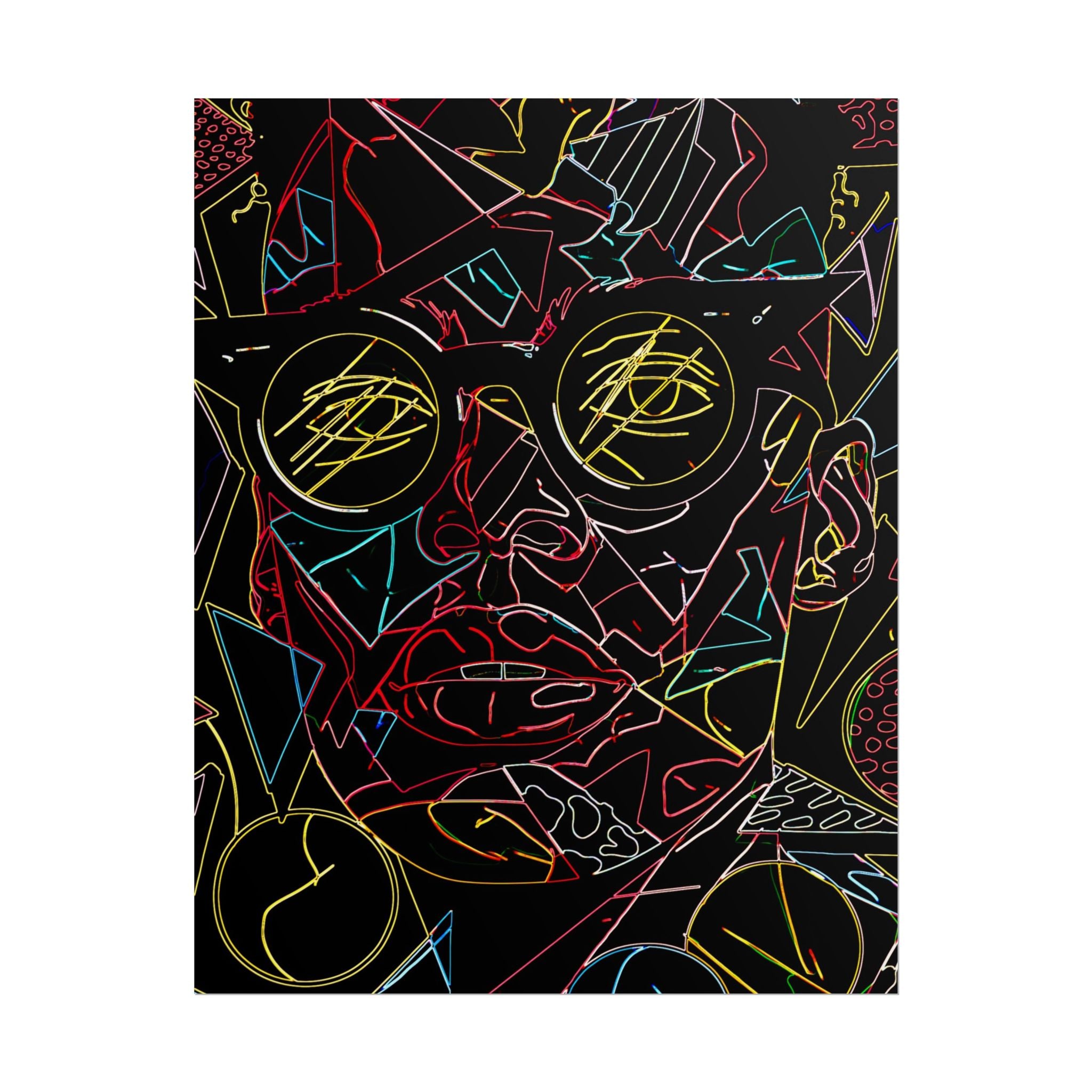 Abstract Neon Line Art Poster – Stylized Sunglasses Face Rolled Art Print