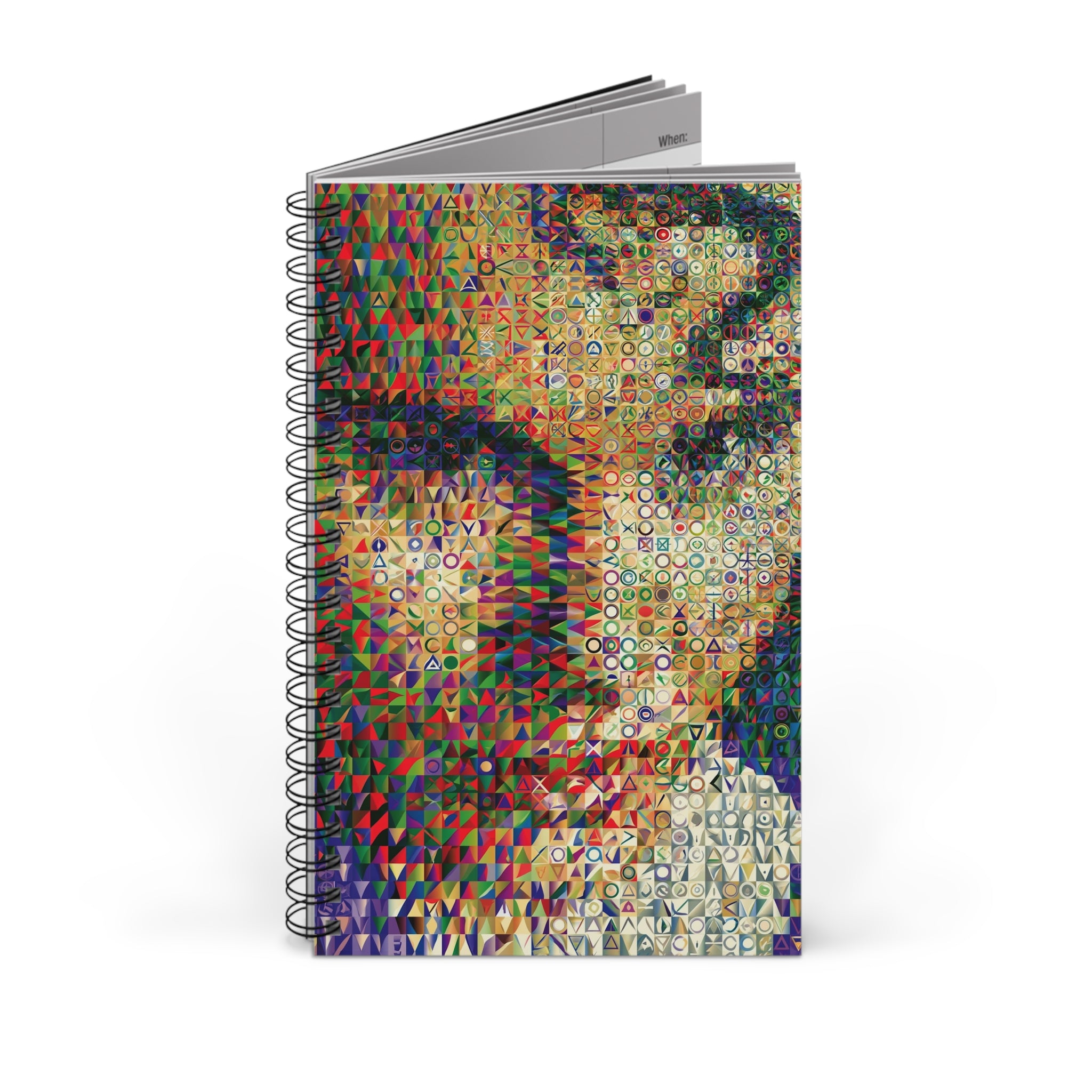 Abstract Mosaic Face Spiral Journal — Colorful Geometric Art Notebook