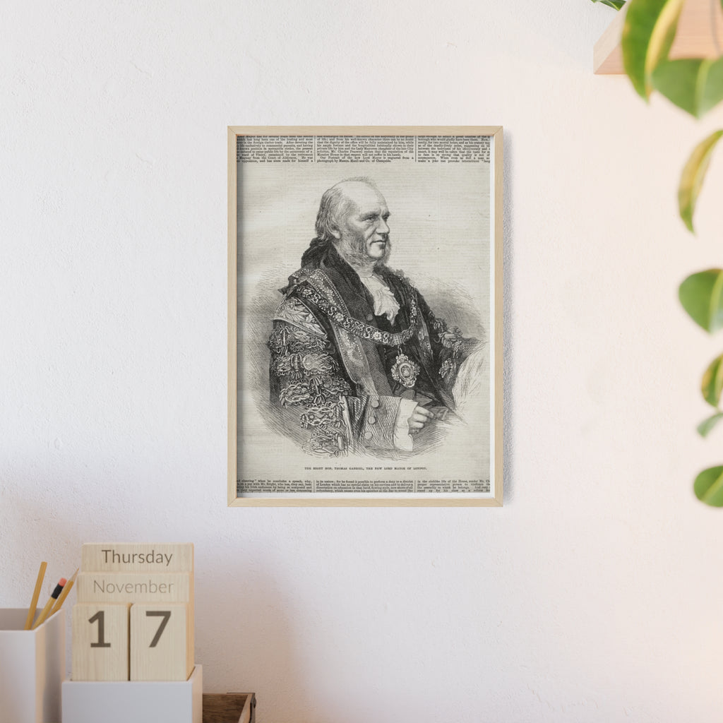 The Right Hon.Thomas Gabriel, the New Lord Mayor of London. Vintage Illustrated Statesman Poster with Black Wooden Frame