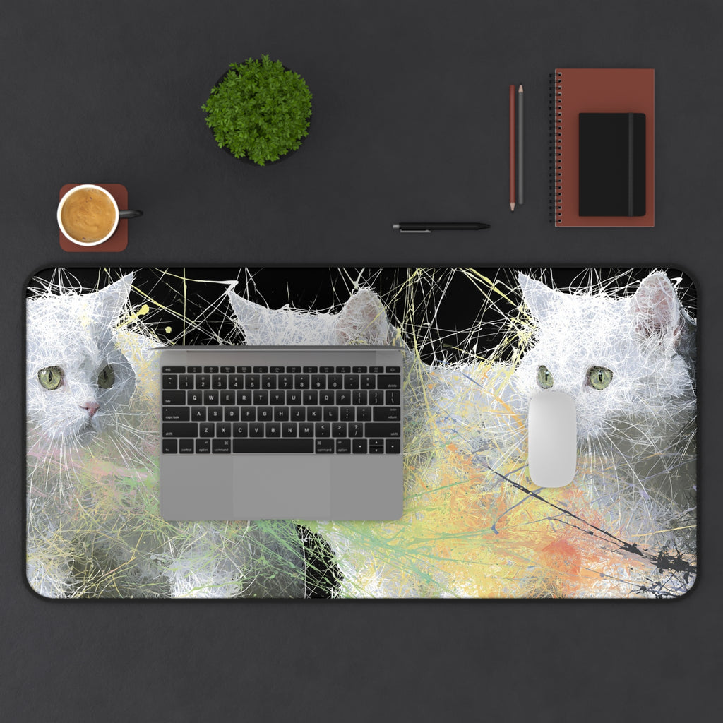 Abstract White Cat Trio Desk Mat — Artistic Feline Mousepad for Cat Lovers
