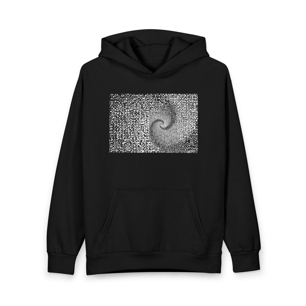 Spiral Pixel Art Hoodie — Monochrome Swirl Graphic Pullover