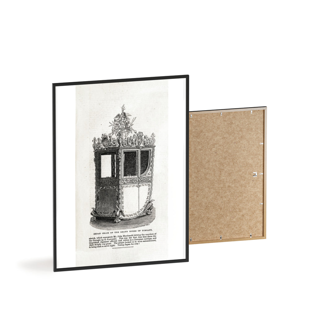 Chair of the GRAND DUKES of TUSCANY. Antique Carriage Print Poster with Wooden Frame — Vintage Engraving Wall Art