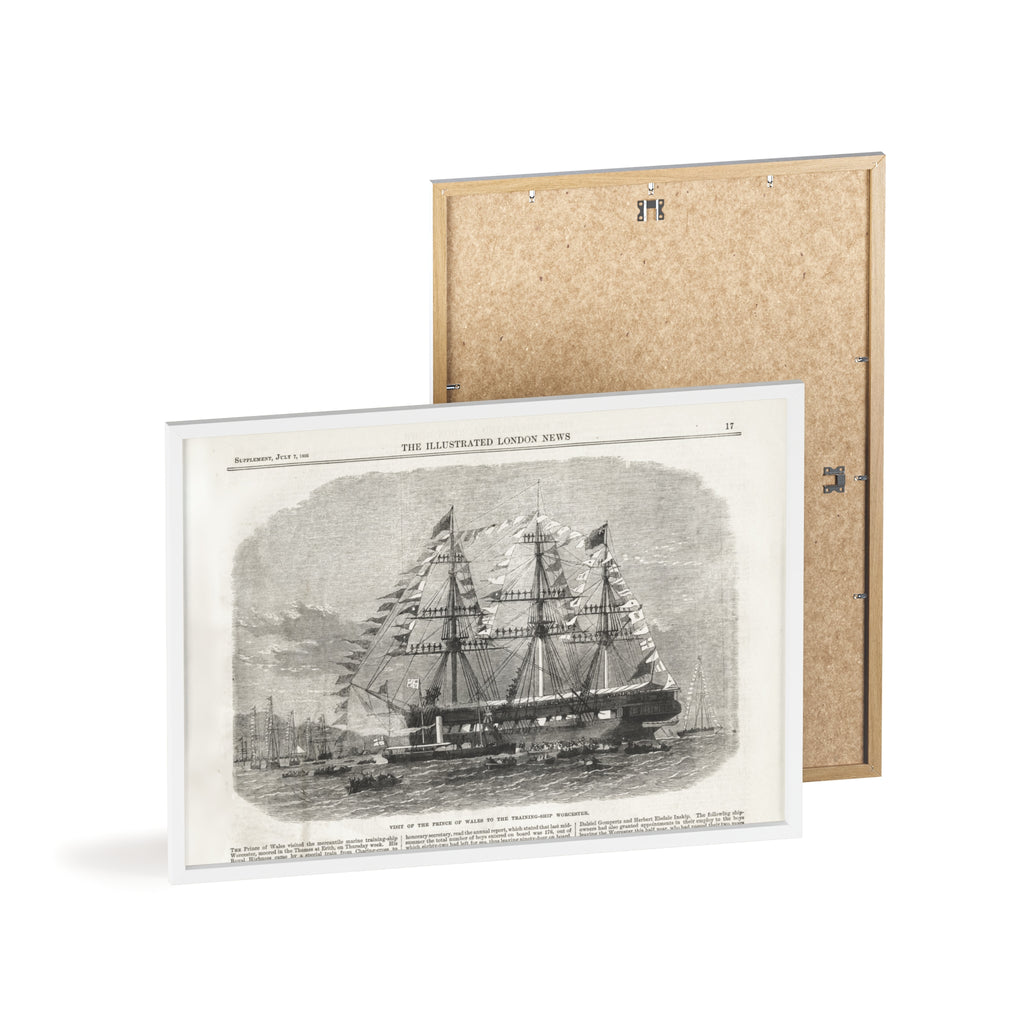 Visit of the Prince of Wales to the Training-Ship Worcester. Framed Vintage Sailing Ship Poster — Nautical Wall Art with Wooden Frame