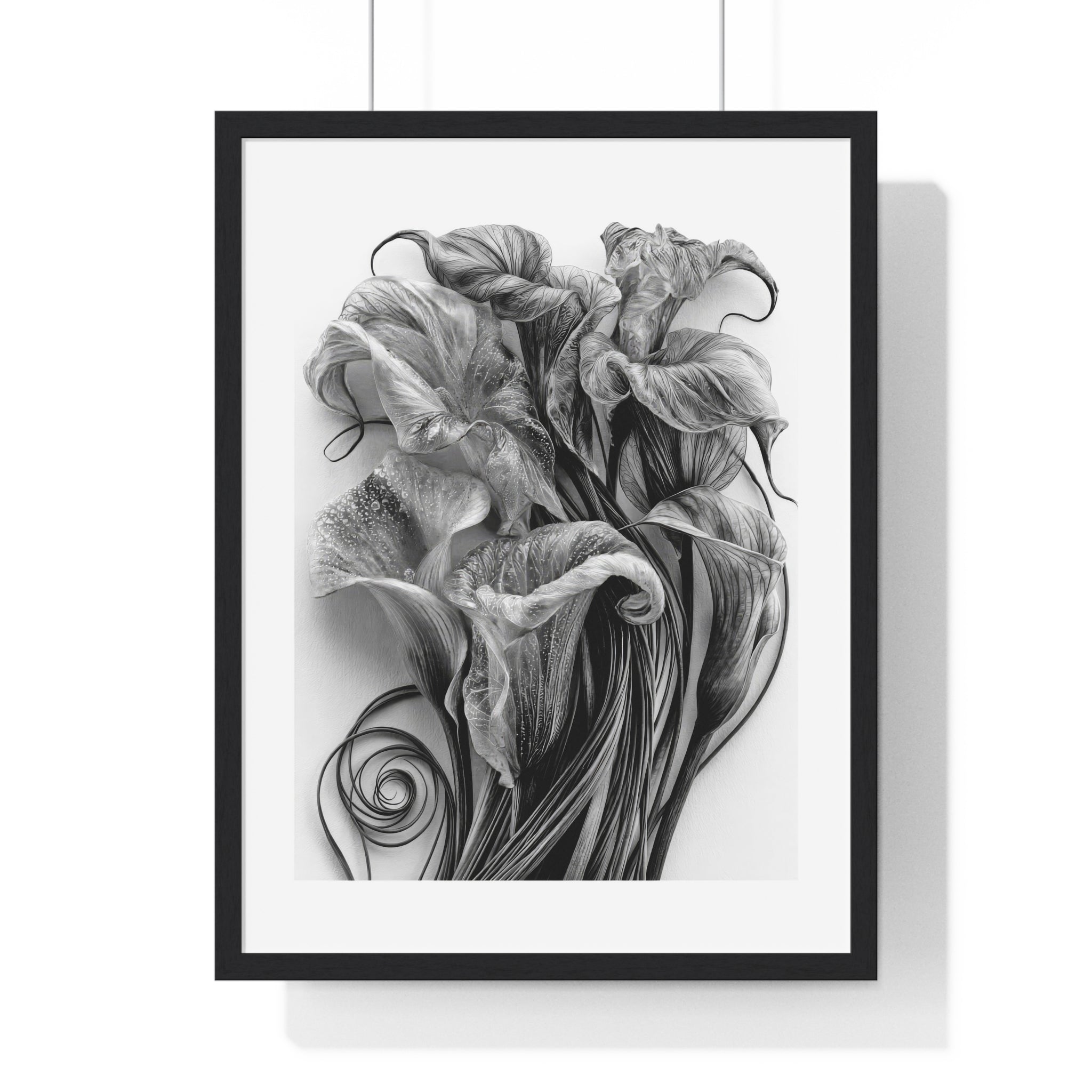 Framed Poster — Monochrome Calla Lily Botanical Art Print