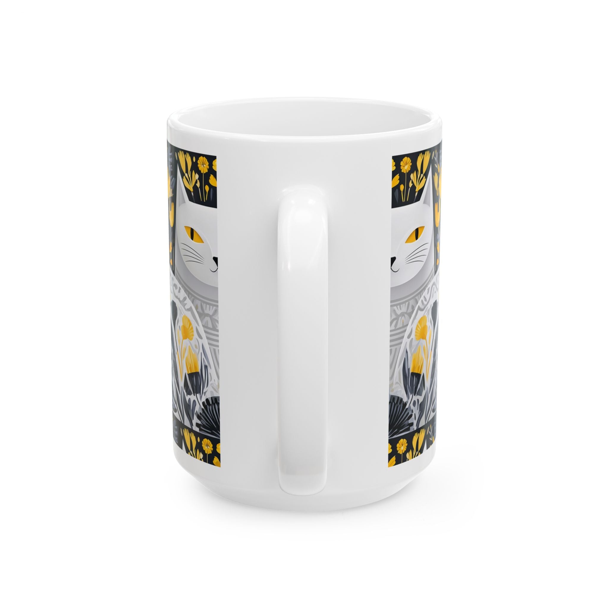 Golden Folk Cat Ceramic Mug — 11oz & 15oz