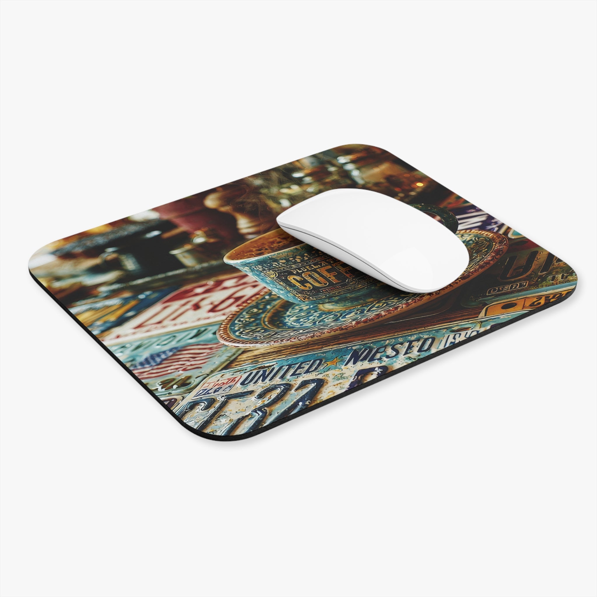Coffee Cup Mouse Pad — Vintage Coffee Shop Desk Mat