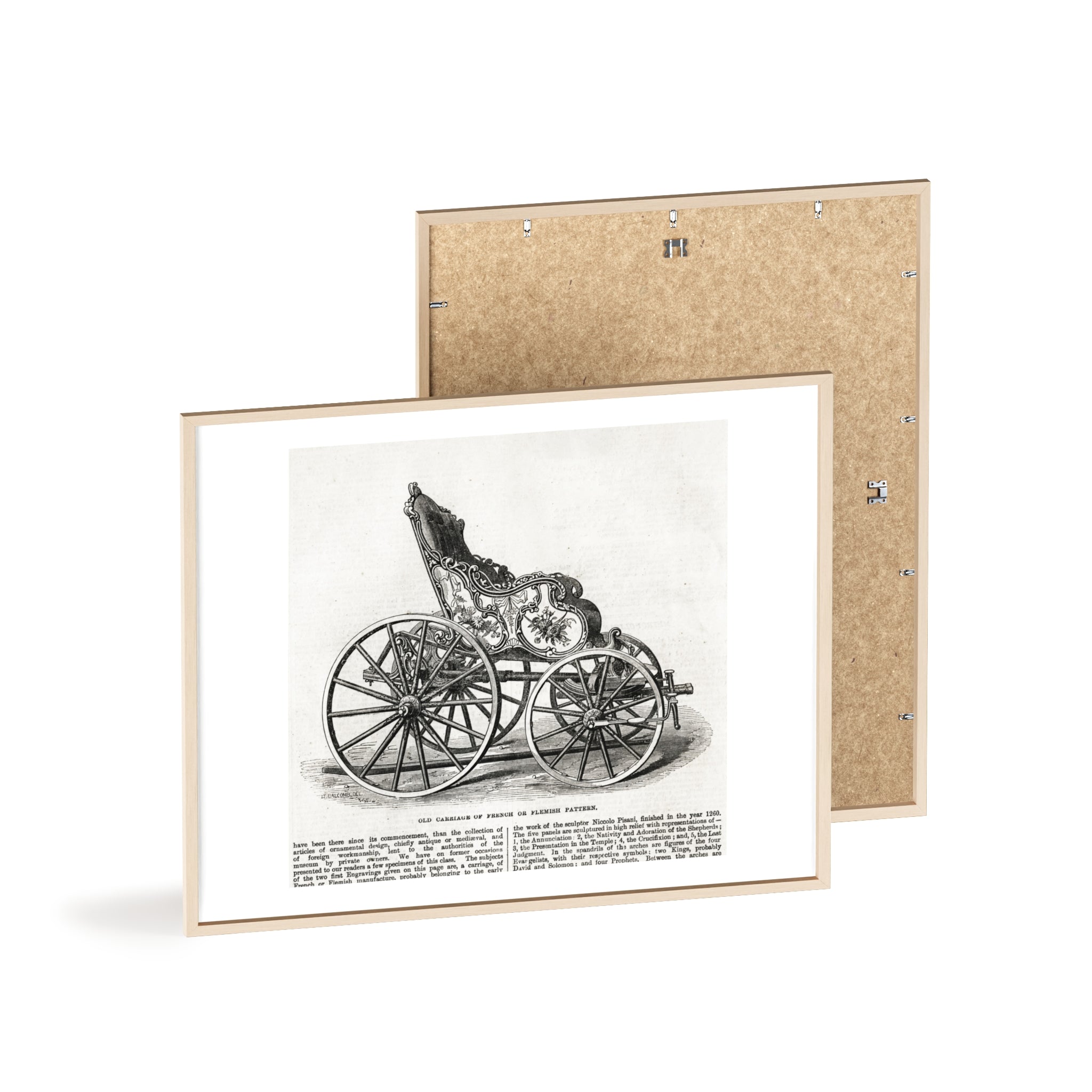 Old Carriage of French or Flemish Pattern. Vintage Carriage Print Poster with Wooden Frame — Antique Transportation Wall Art