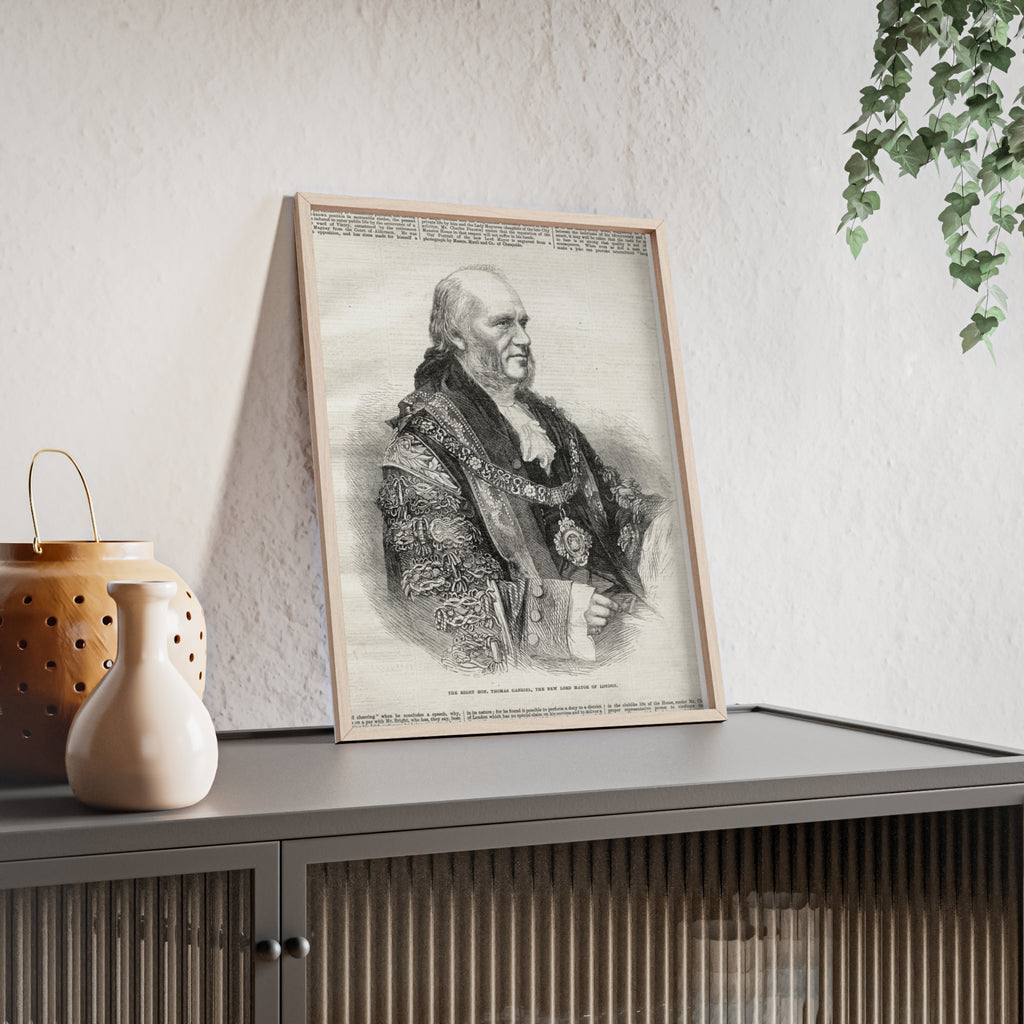 The Right Hon.Thomas Gabriel, the New Lord Mayor of London. Vintage Illustrated Statesman Poster with Black Wooden Frame
