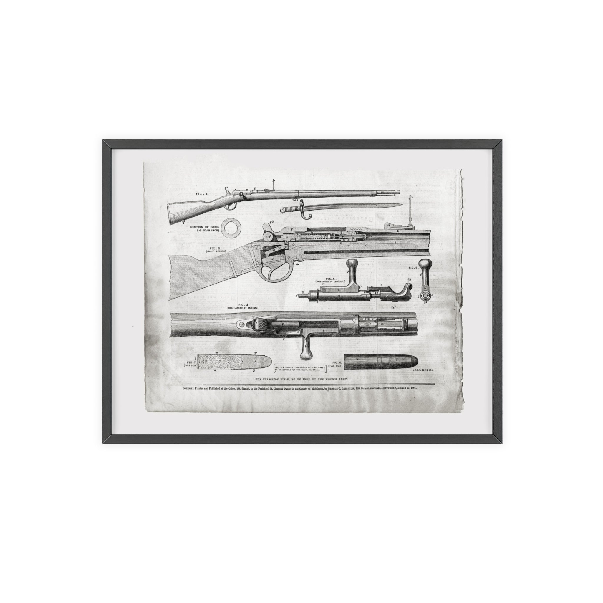 Antique Rifle Patent Poster — Framed Vintage Firearm Print