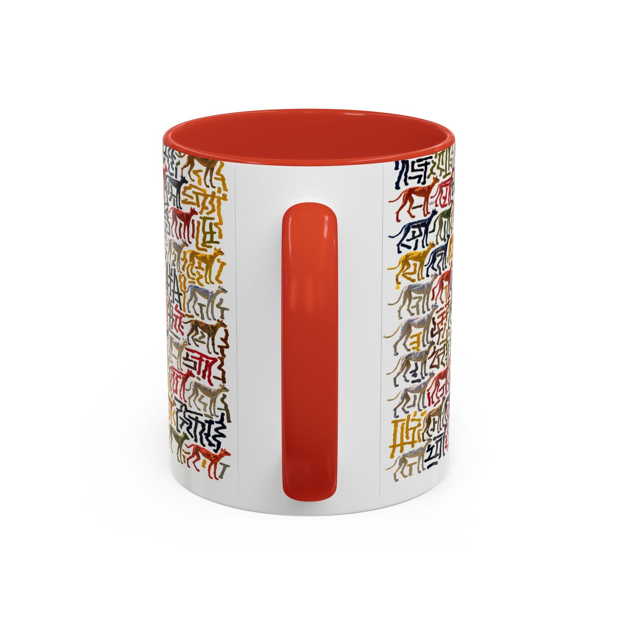 Greyhound Silhouette Accent Coffee Mug — Colorful Script Dog Pattern (11/15oz)