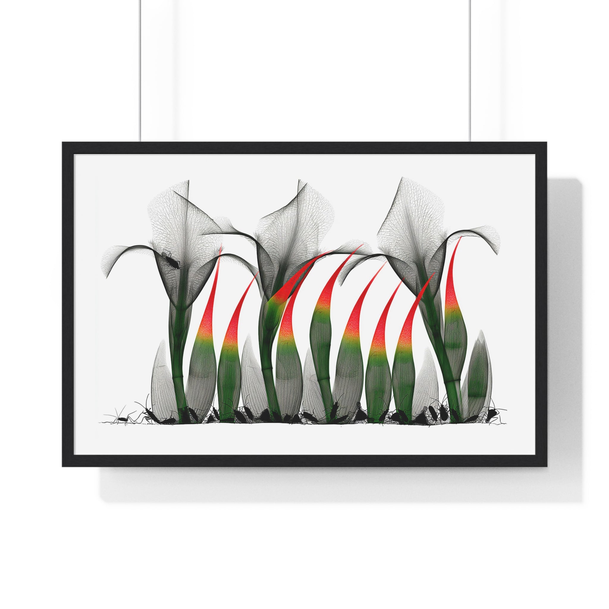 Framed Poster - Abstract Botanical Calla Lily Art with Red & Green Accents