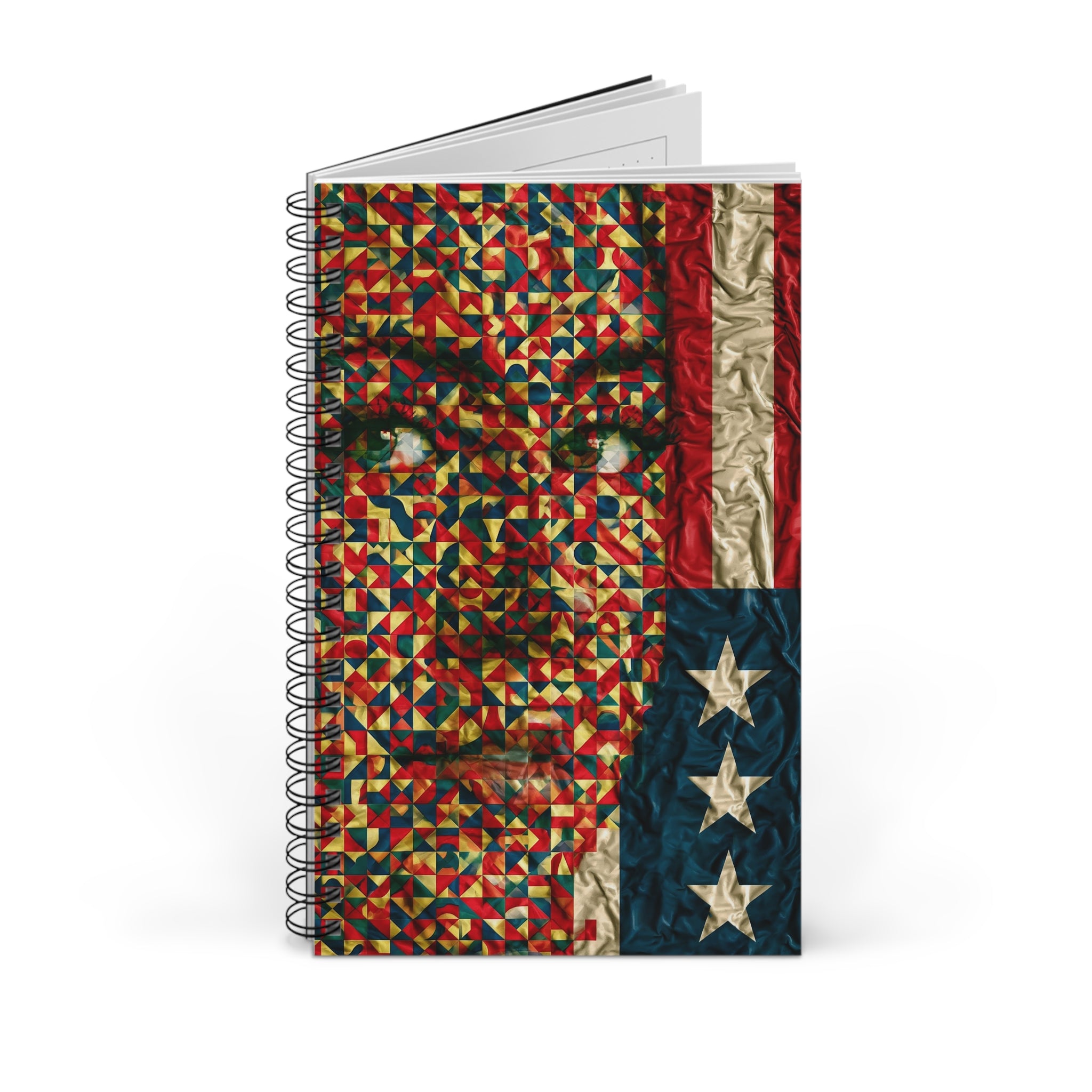 Patriotic Mosaic Face Spiral Journal — American Flag Art Notebook