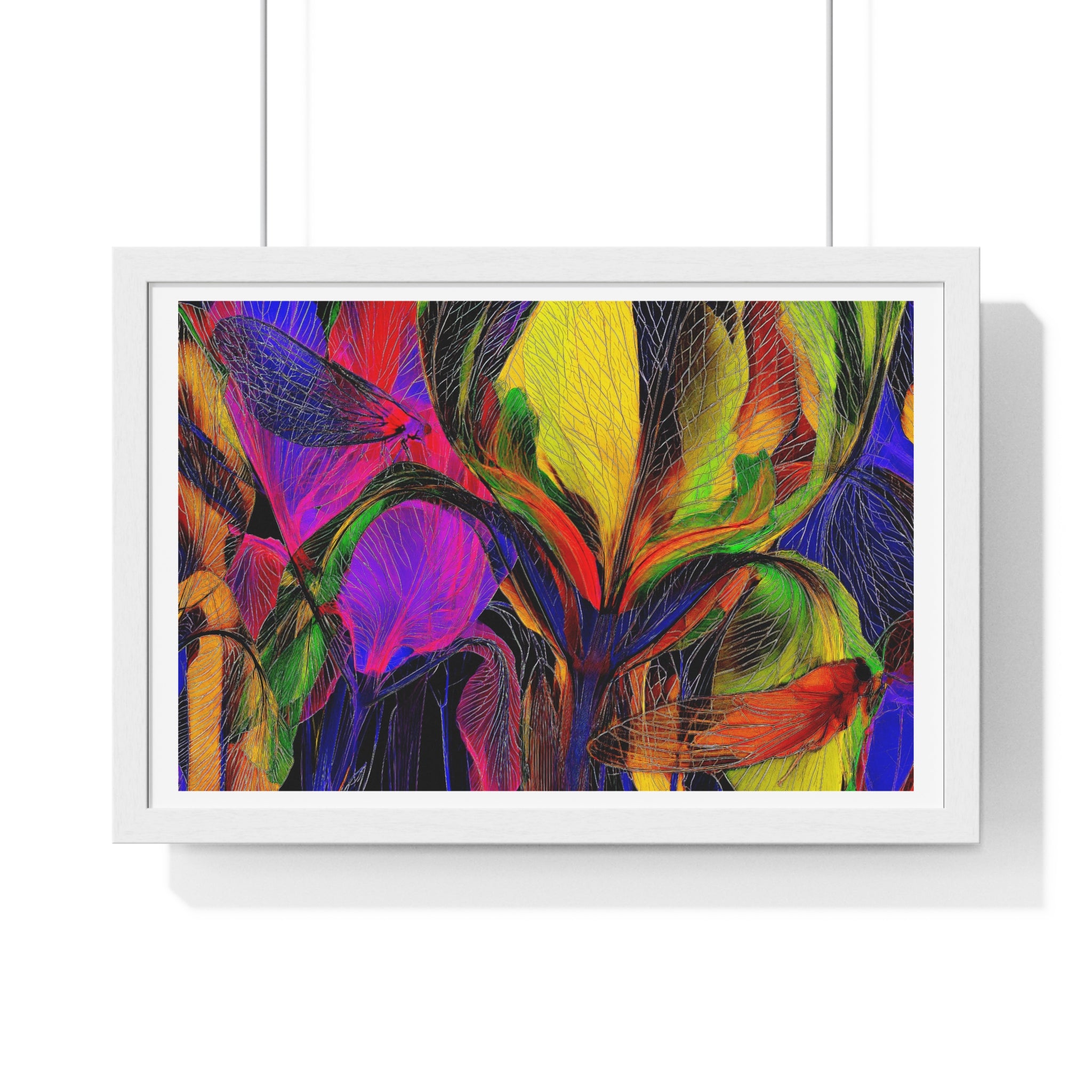 Abstract Rainbow Floral Framed Poster — Colorful Modern Wall Art (Horizontal)