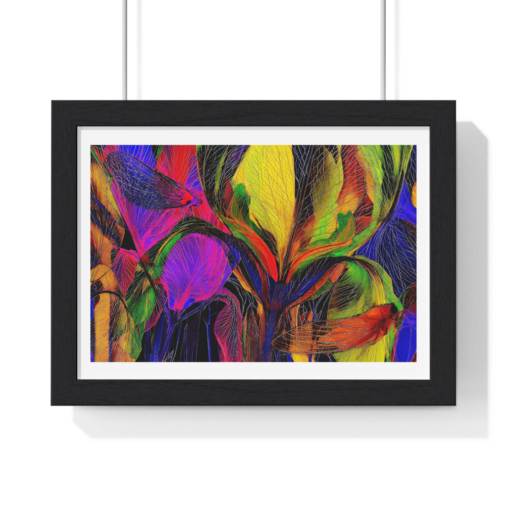 Abstract Rainbow Floral Framed Poster — Colorful Modern Wall Art (Horizontal)