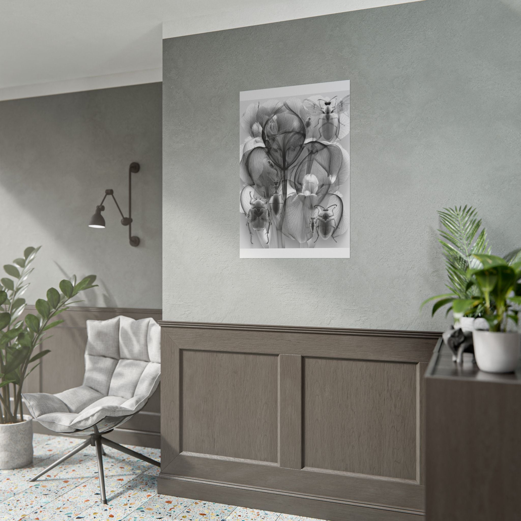 Orchid X-Ray Art Poster — Monochrome Floral Insect Wall Print