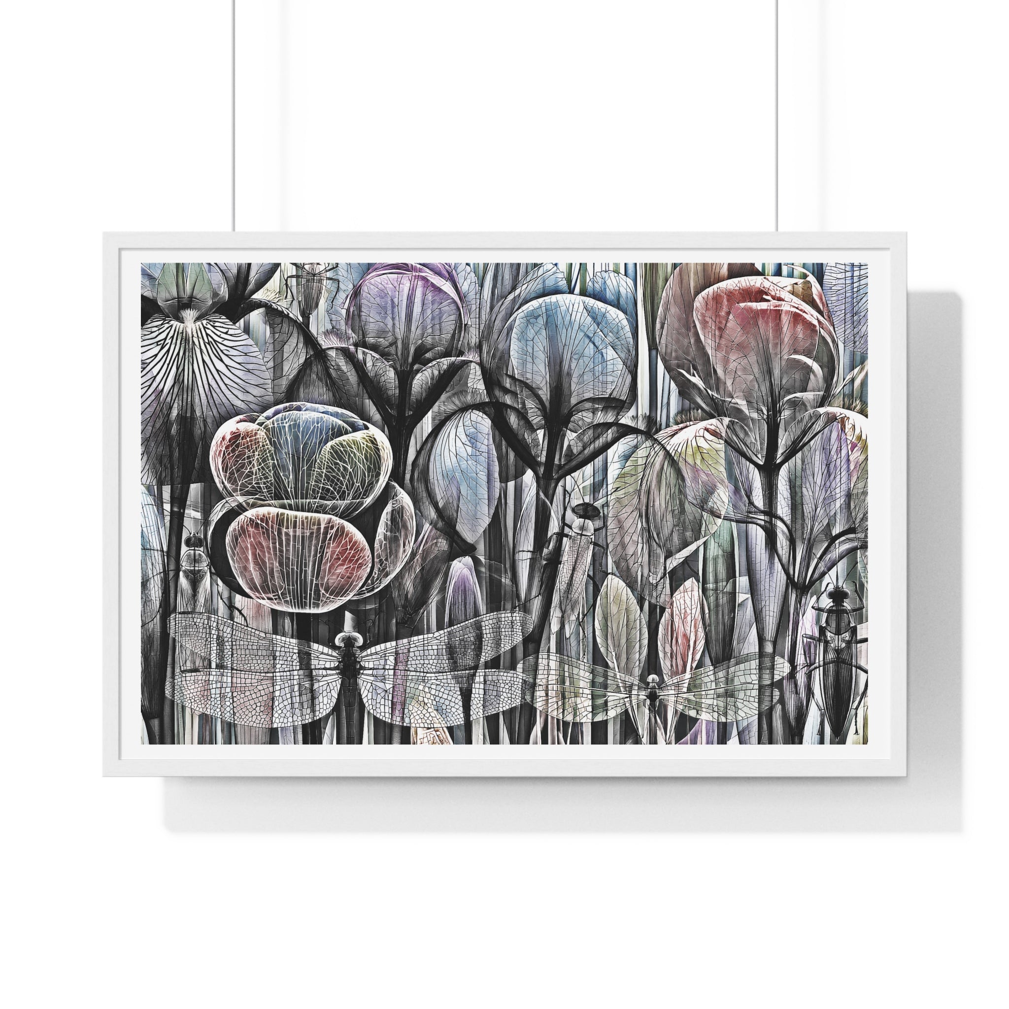 Framed Poster — Dreamy Botanical Dragonfly Art Print
