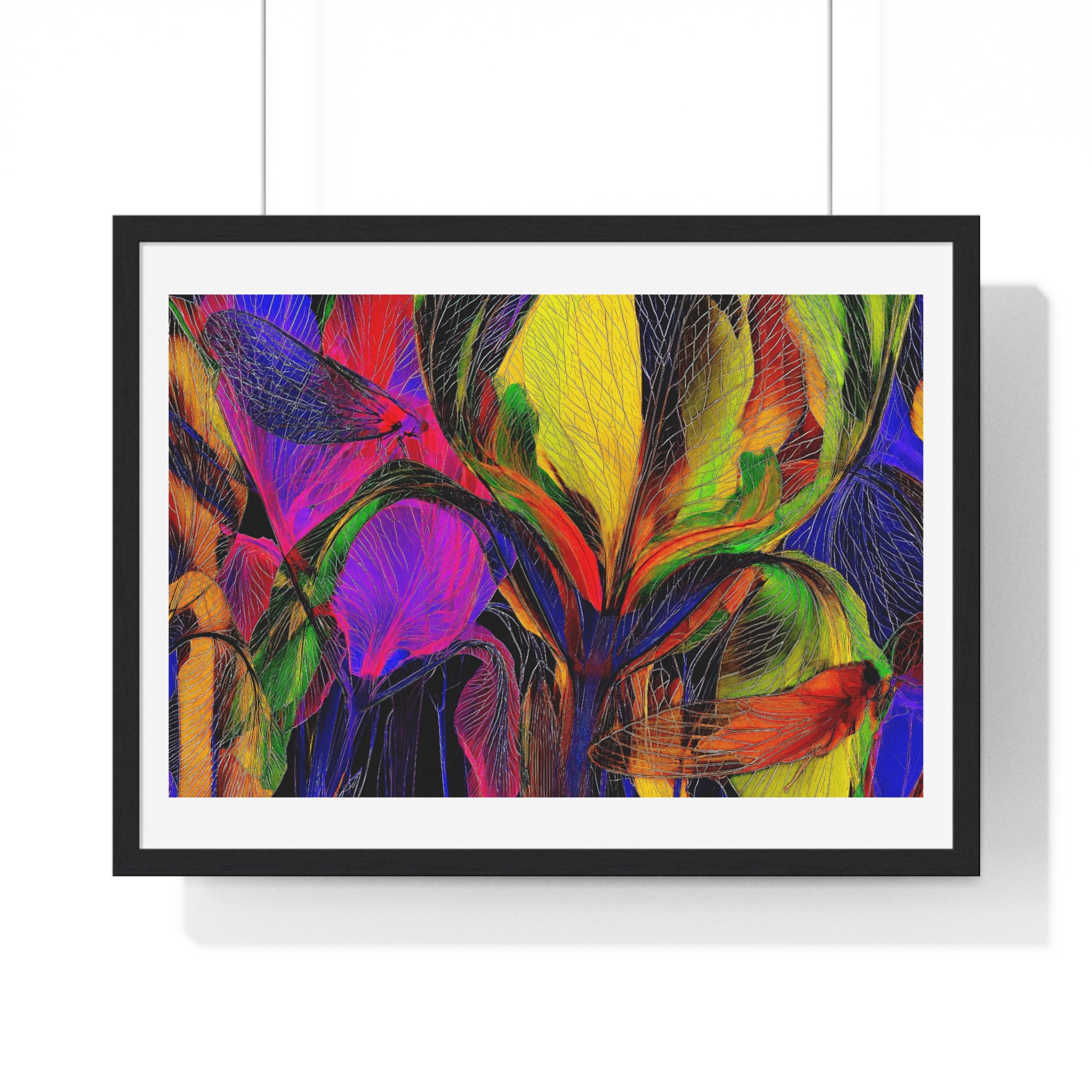 Abstract Rainbow Floral Framed Poster — Colorful Modern Wall Art (Horizontal)