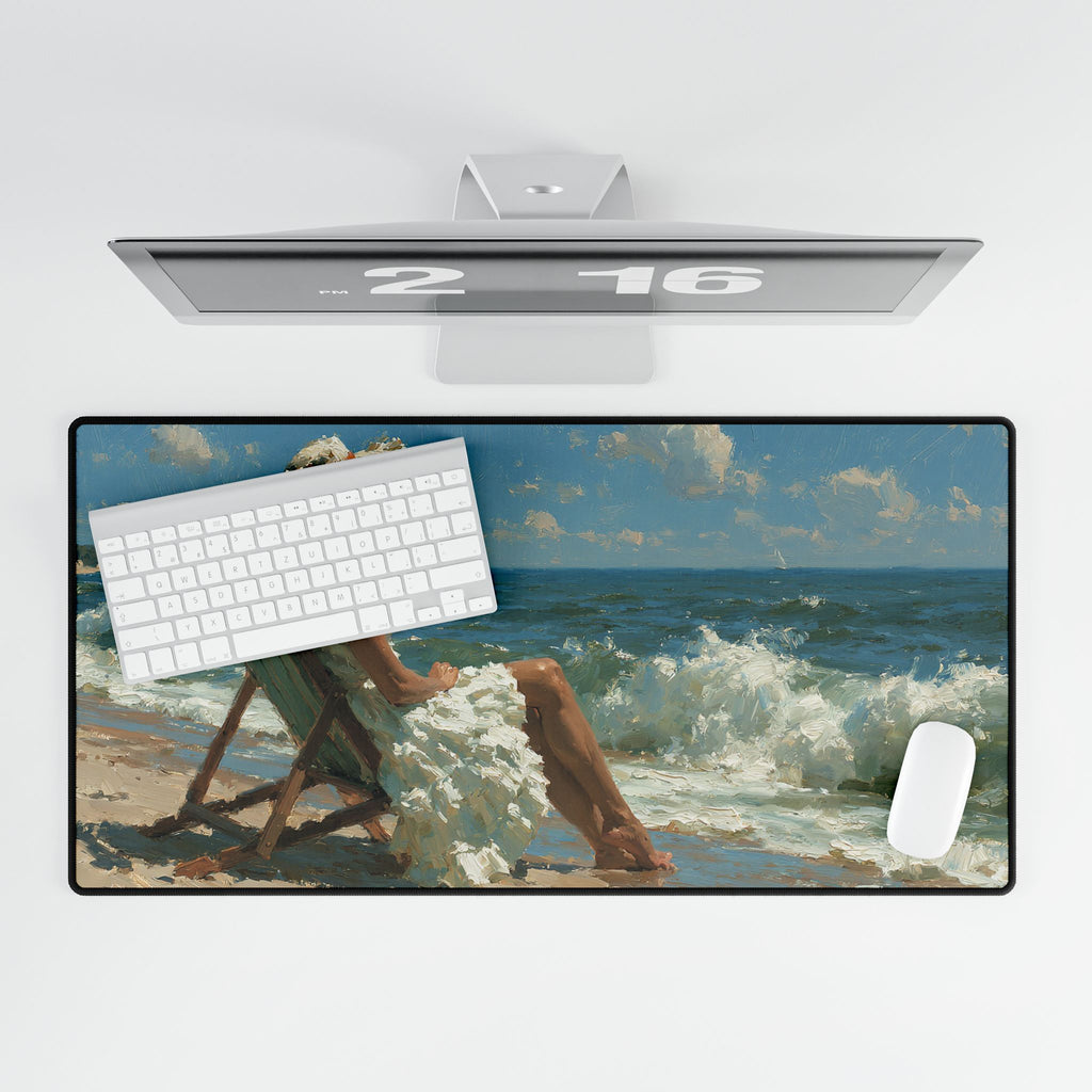 Beachside Serenity Desk Mat — Vintage Seaside Art Mouse Pad