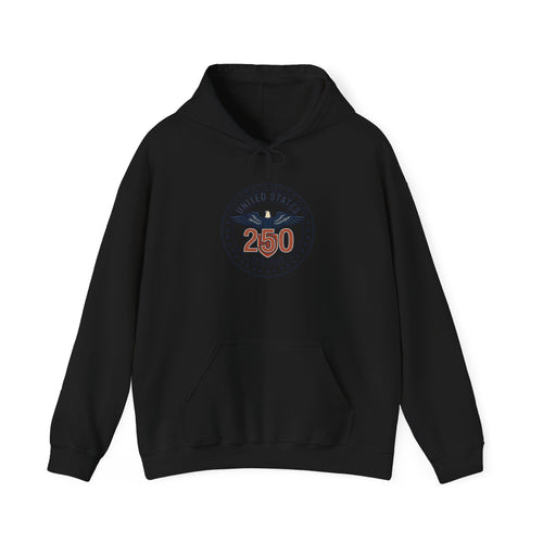 250 Years Patriotic Seal Hoodie | 4th of July Anniversary, USA Bicentennial Style