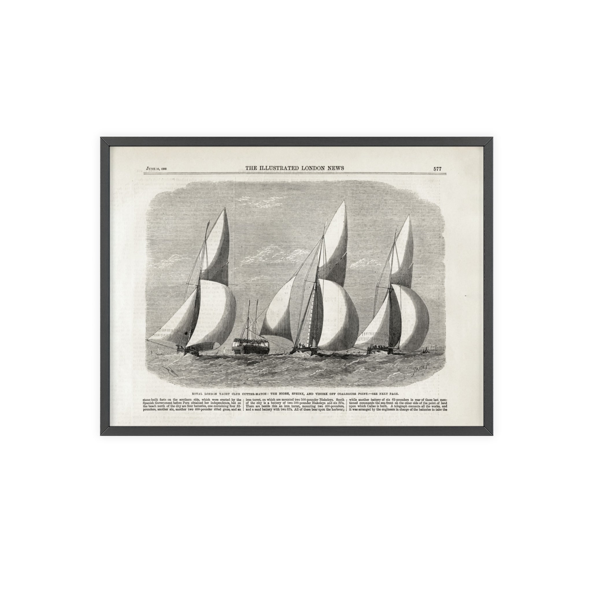Royal London Yacht Club Cutter-Match. Vintage Sailing Print Poster with Wooden Frame — Nautical Wall Art