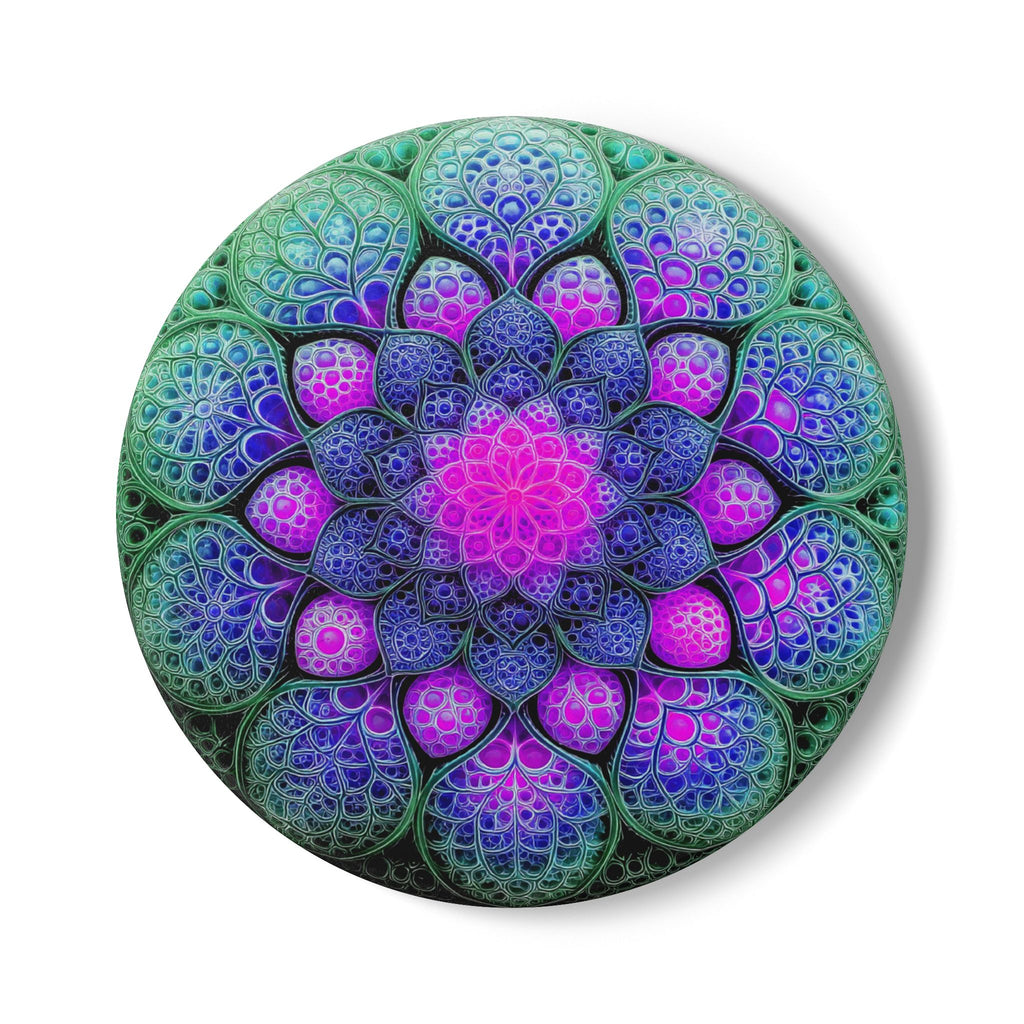 Mandala Ceramic Coaster — Vibrant Purple & Teal Floral Pattern