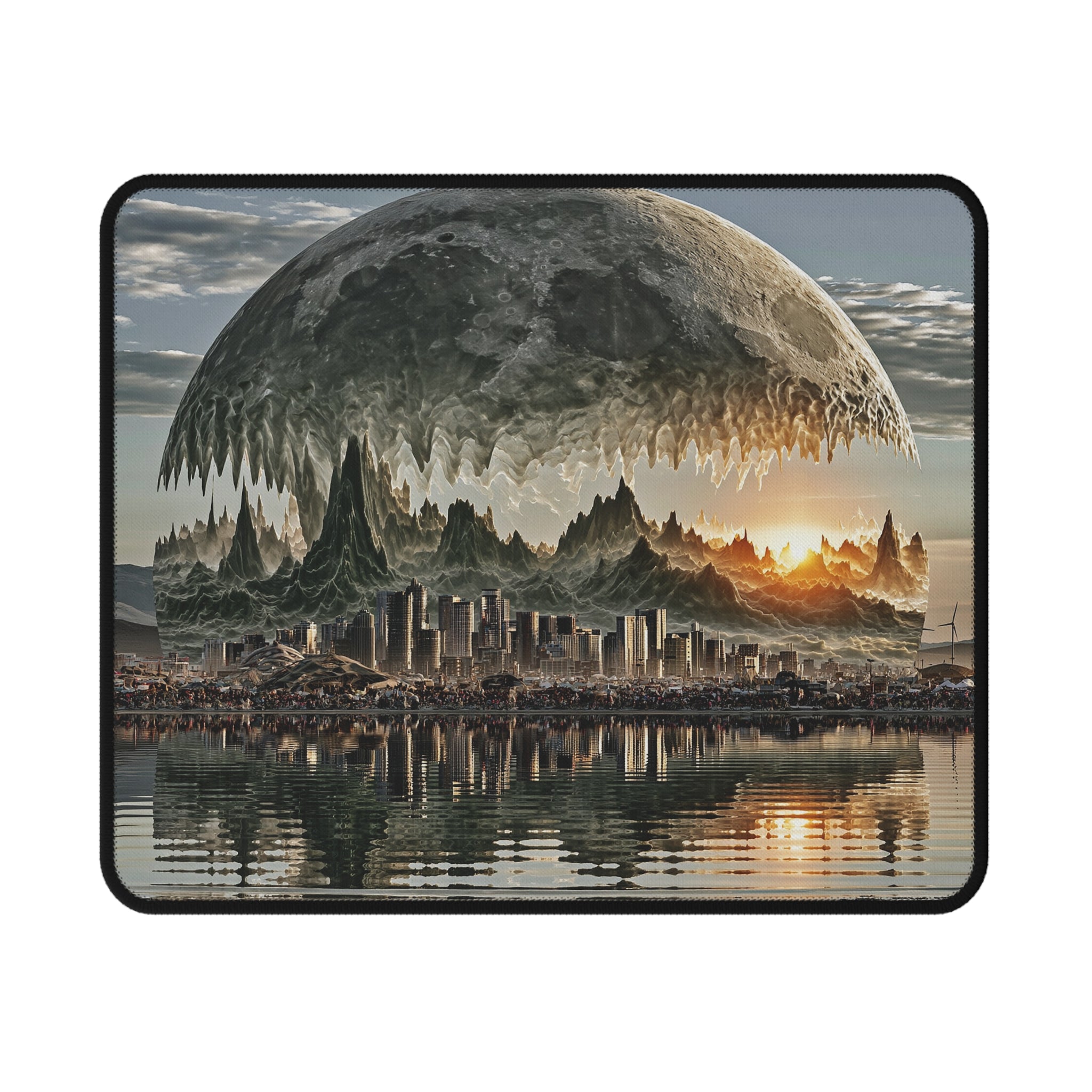 Fantasy Moonrise Gaming Mouse Pad — Sci‑Fi Cityscape Non‑Slip Desk Mat