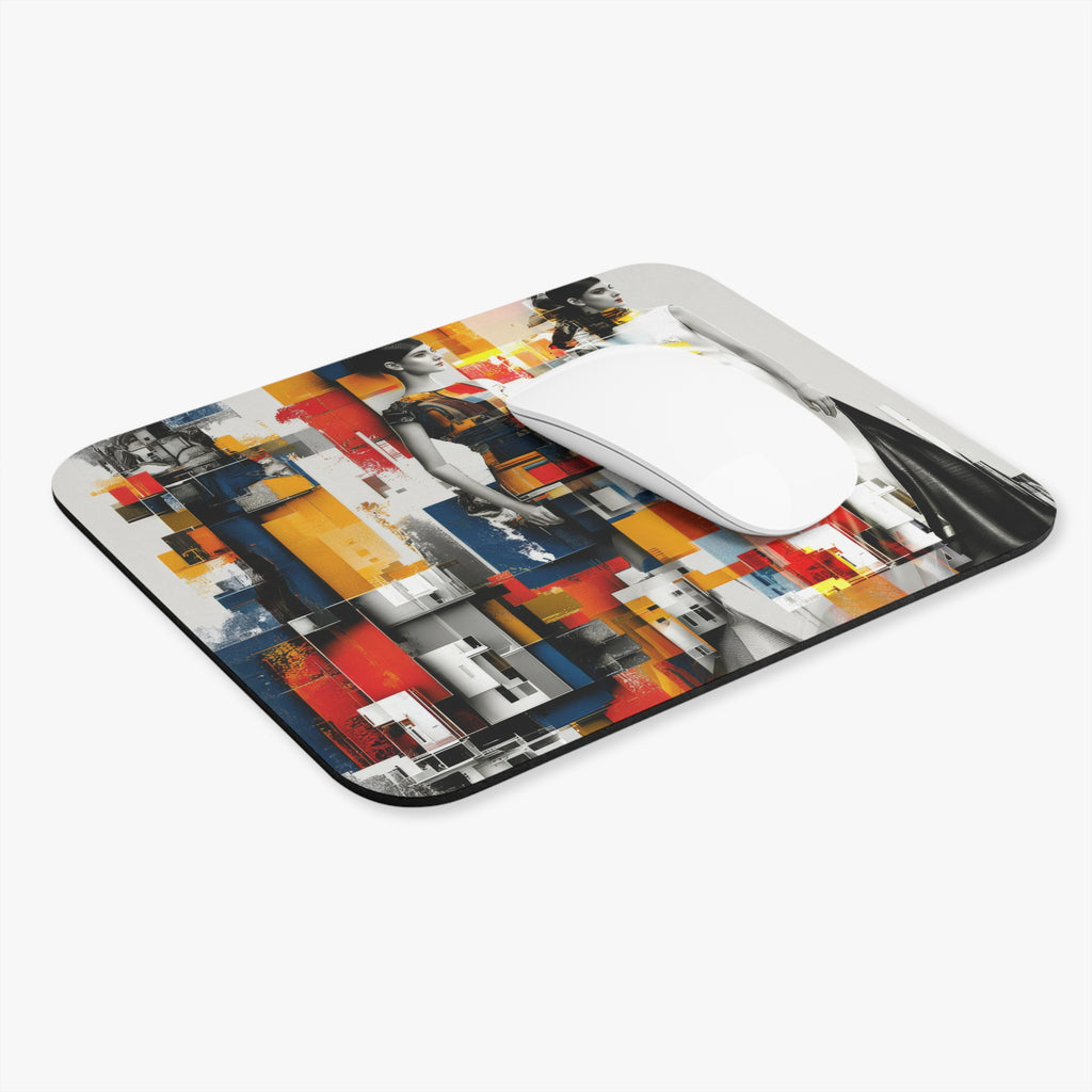 Abstract Fashion Collage Mouse Pad — Retro Mod Style Desk Mat