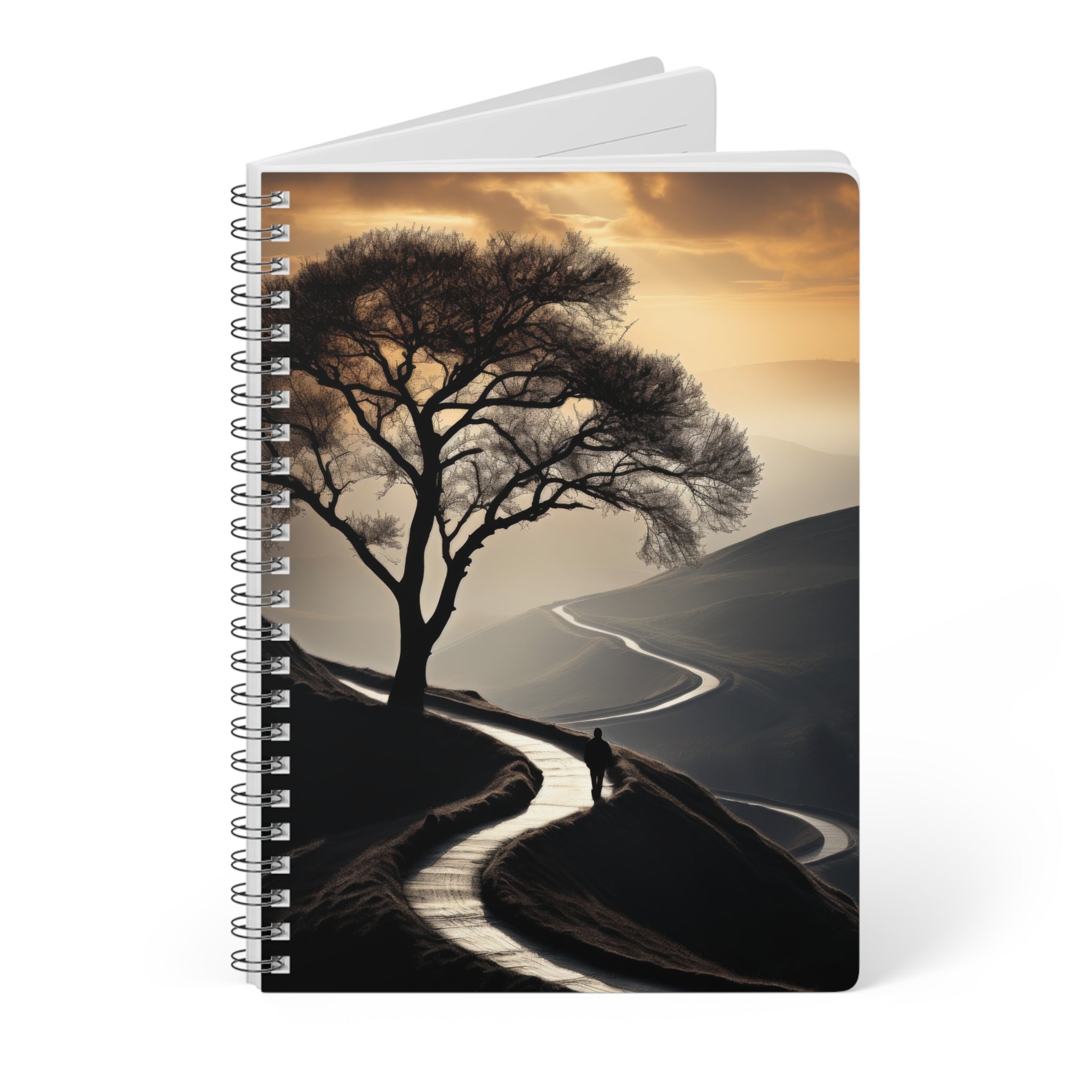 A5 Wirobound Notebook — Serene Sunset Tree Path Journal