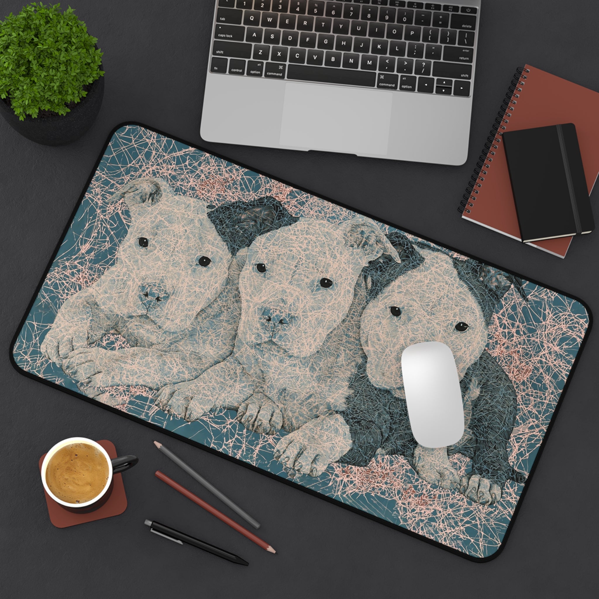 Pit Bull Puppy Desk Mat – Cute Trio Decorative Mousepad for Home Office